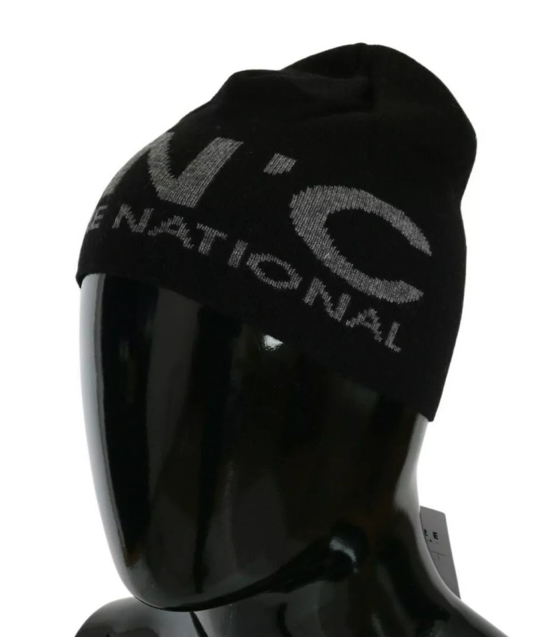 Costume National Black Wool Blend Branded Beanie Hat | Regal Royce