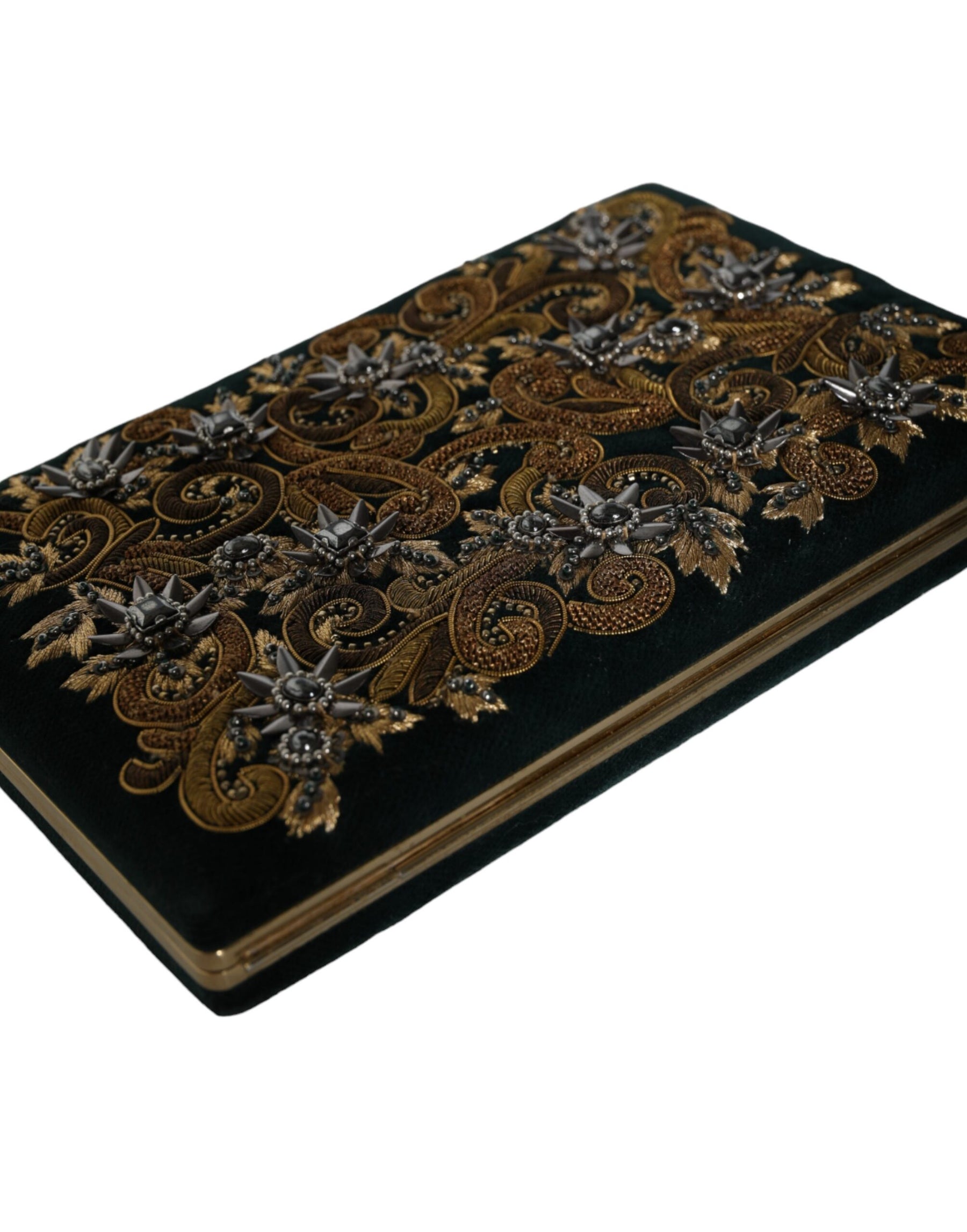 Dolce & Gabbana Black Velvet Gold Frame Clutch Evening Party Purse Bag | Regal Royce