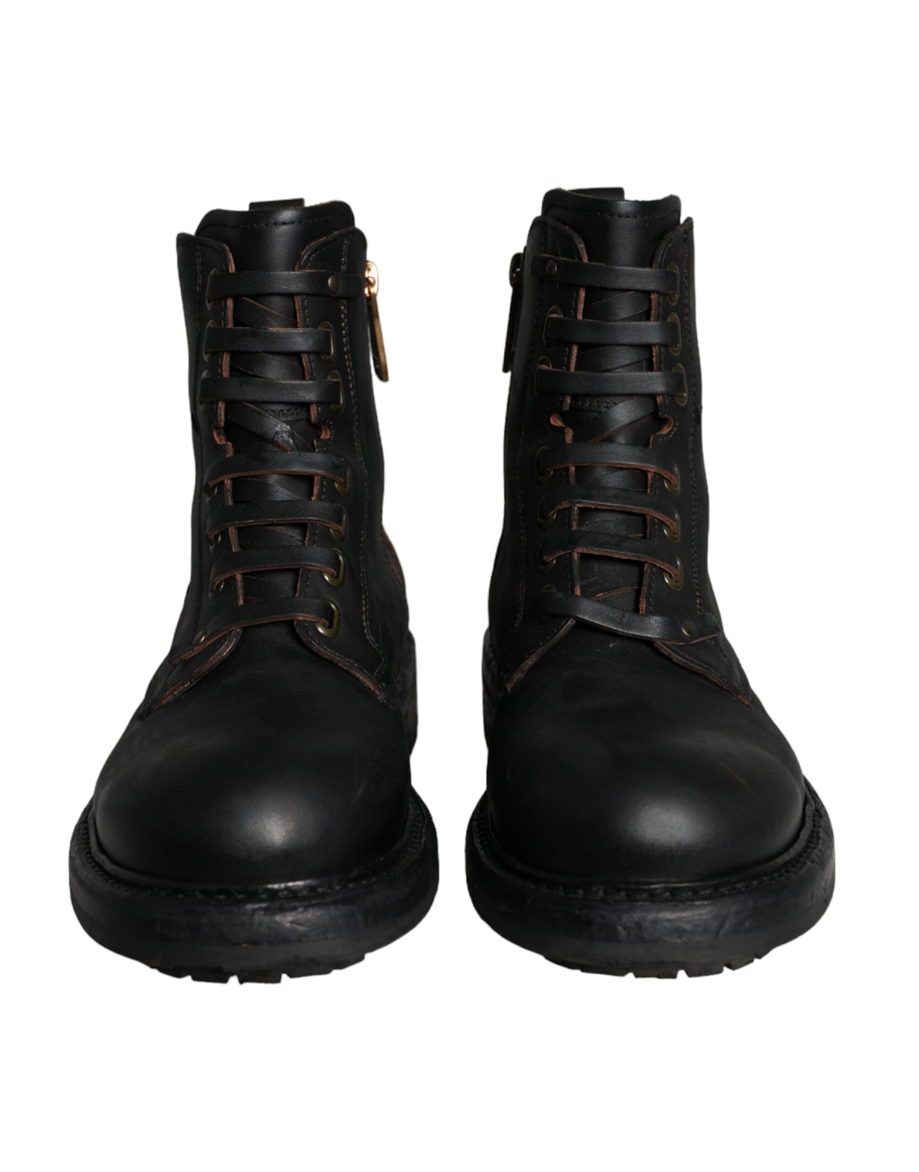 Dolce & Gabbana Black Lace Up Mid Calf Boots Men Shoes | Regal Royce