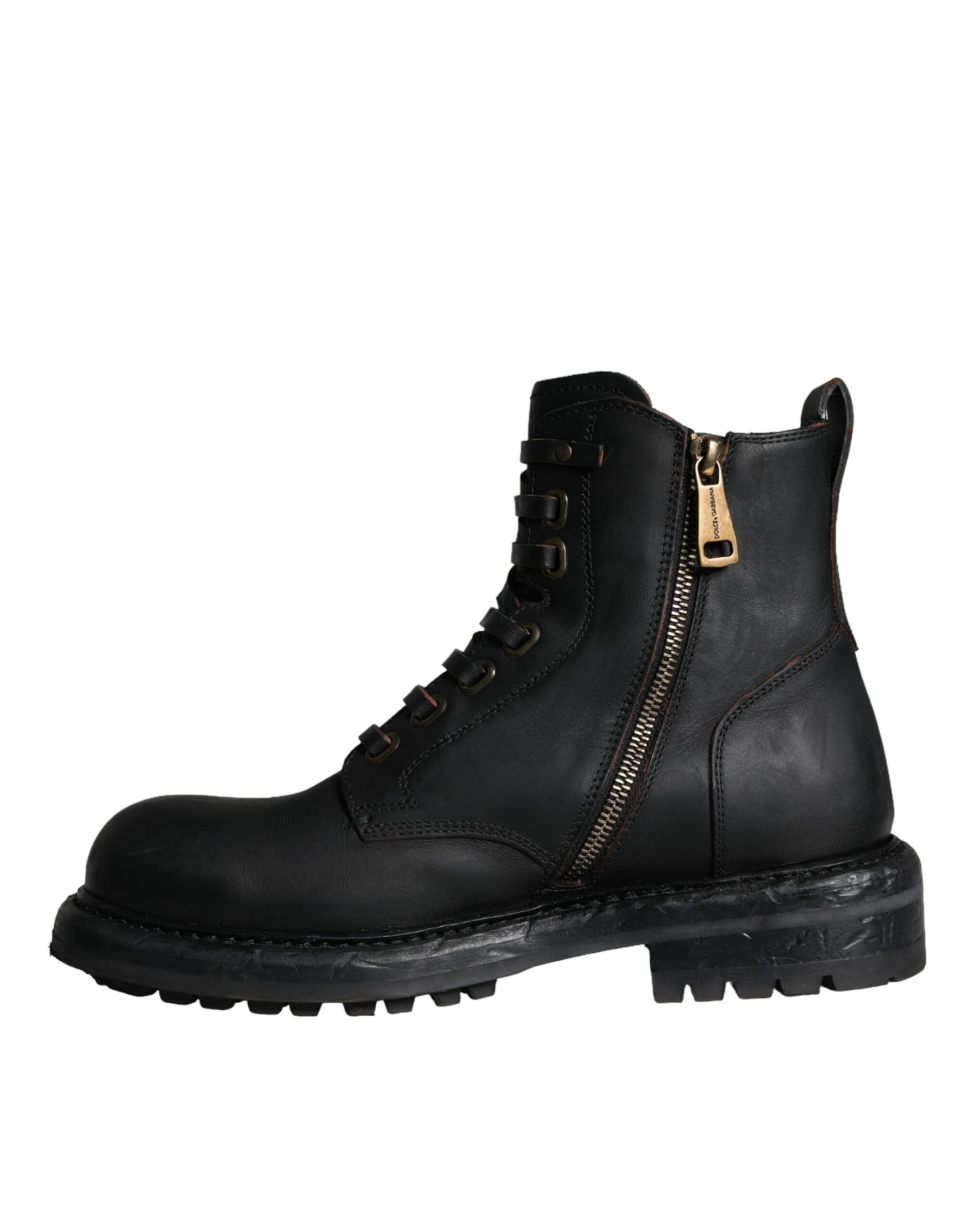 Dolce & Gabbana Black Lace Up Mid Calf Boots Men Shoes | Regal Royce