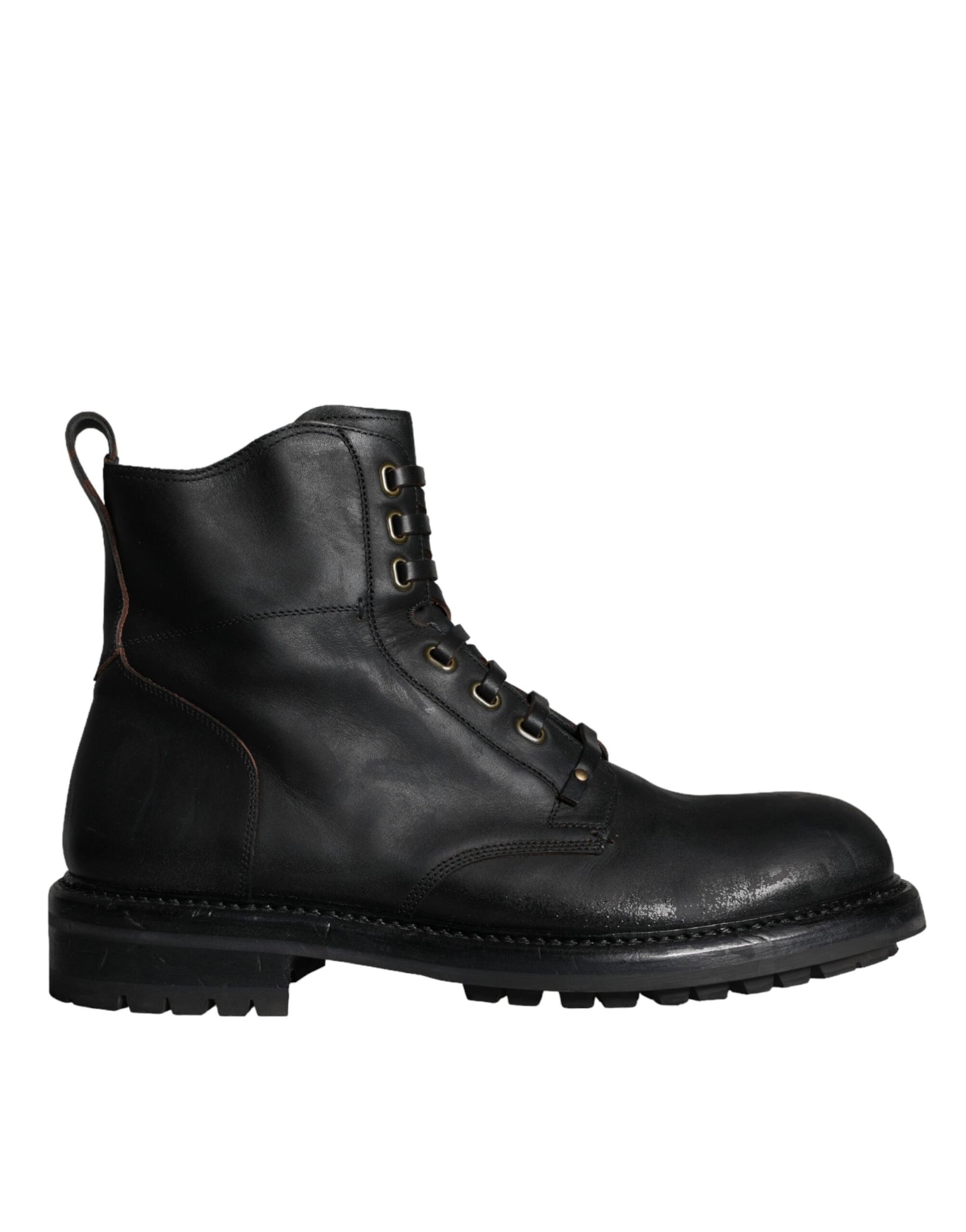 Dolce & Gabbana Black Lace Up Mid Calf Boots Men Shoes | Regal Royce