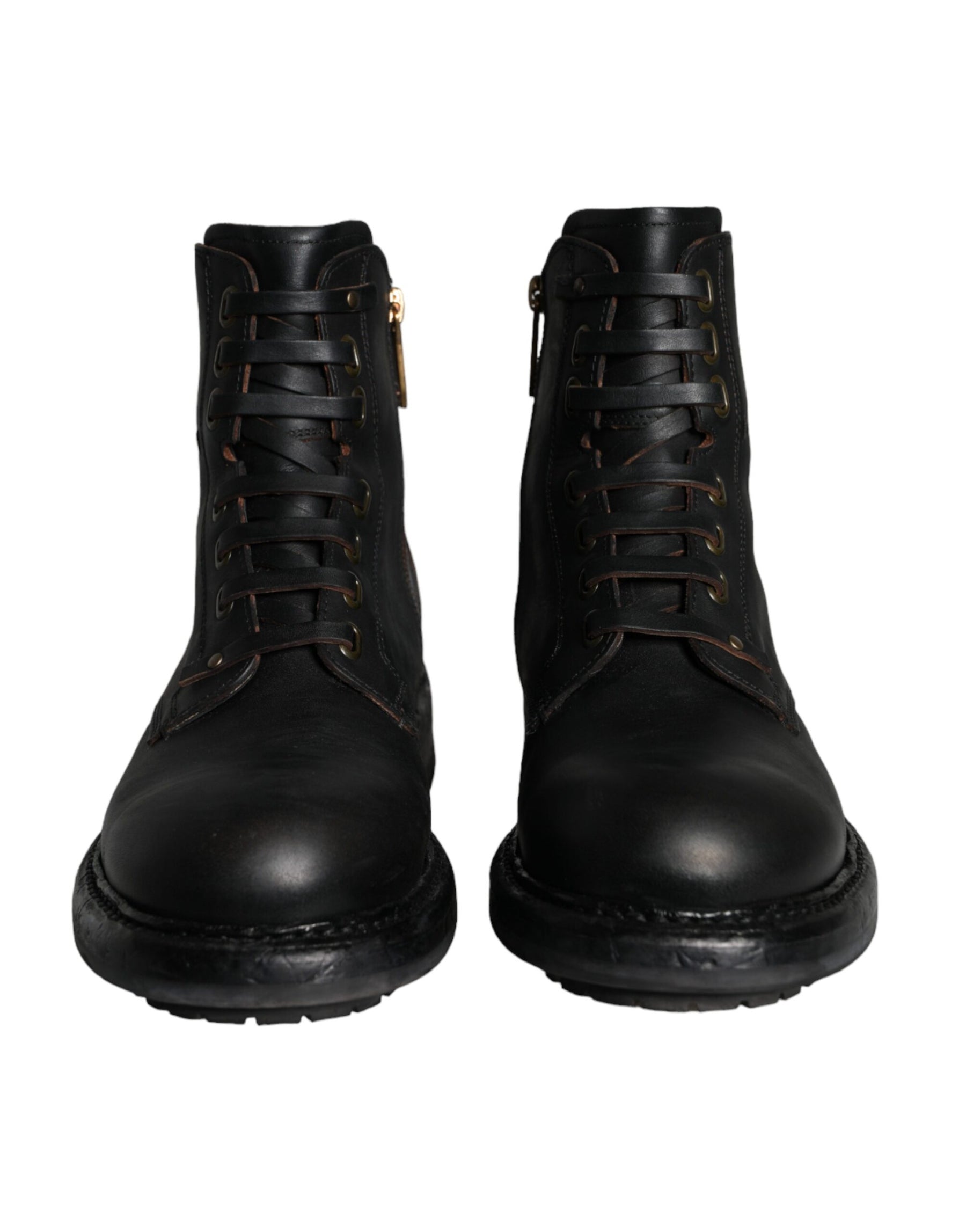 Dolce & Gabbana Black Lace Up Mid Calf Boots Men Shoes | Regal Royce