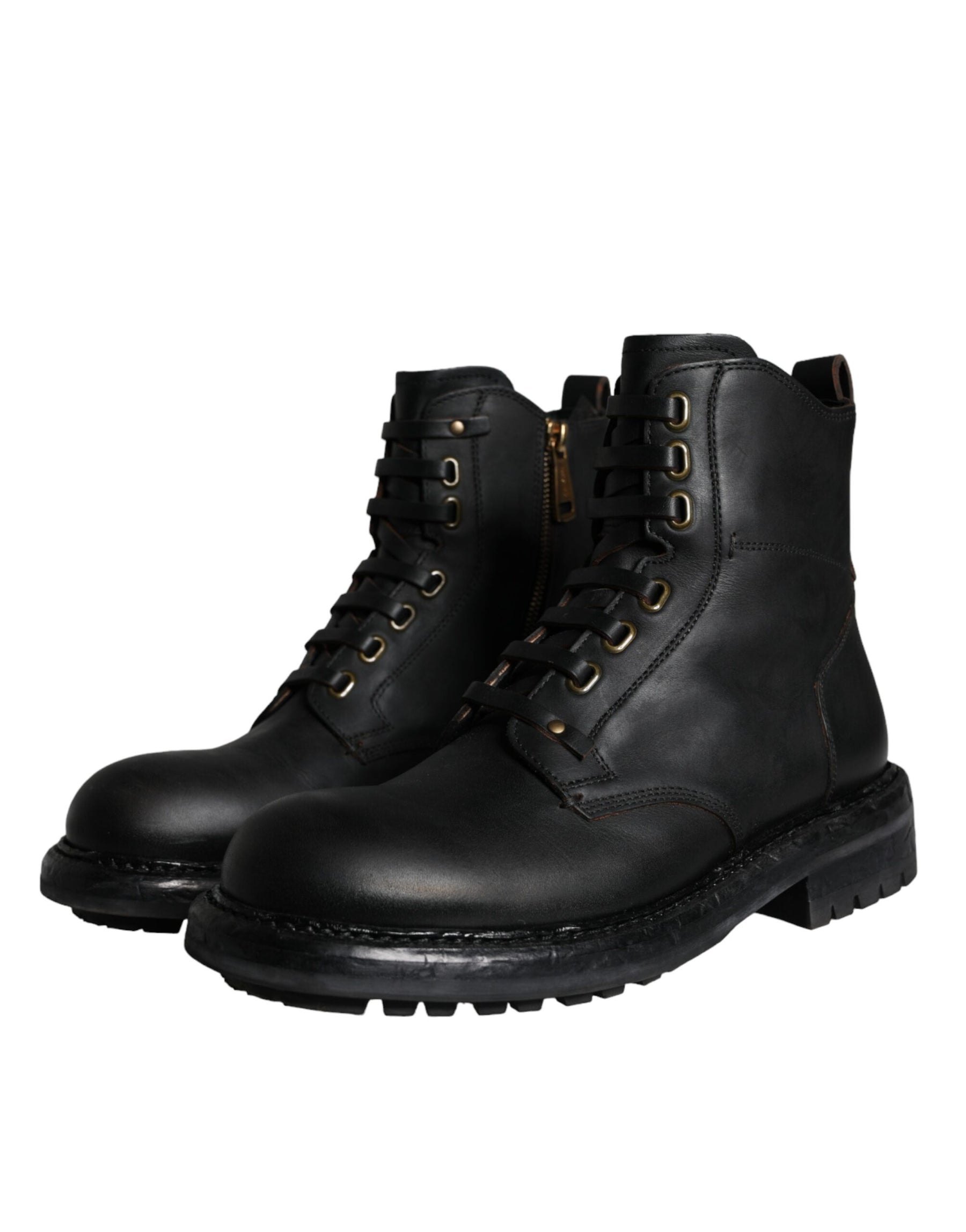 Dolce & Gabbana Black Lace Up Mid Calf Boots Men Shoes | Regal Royce