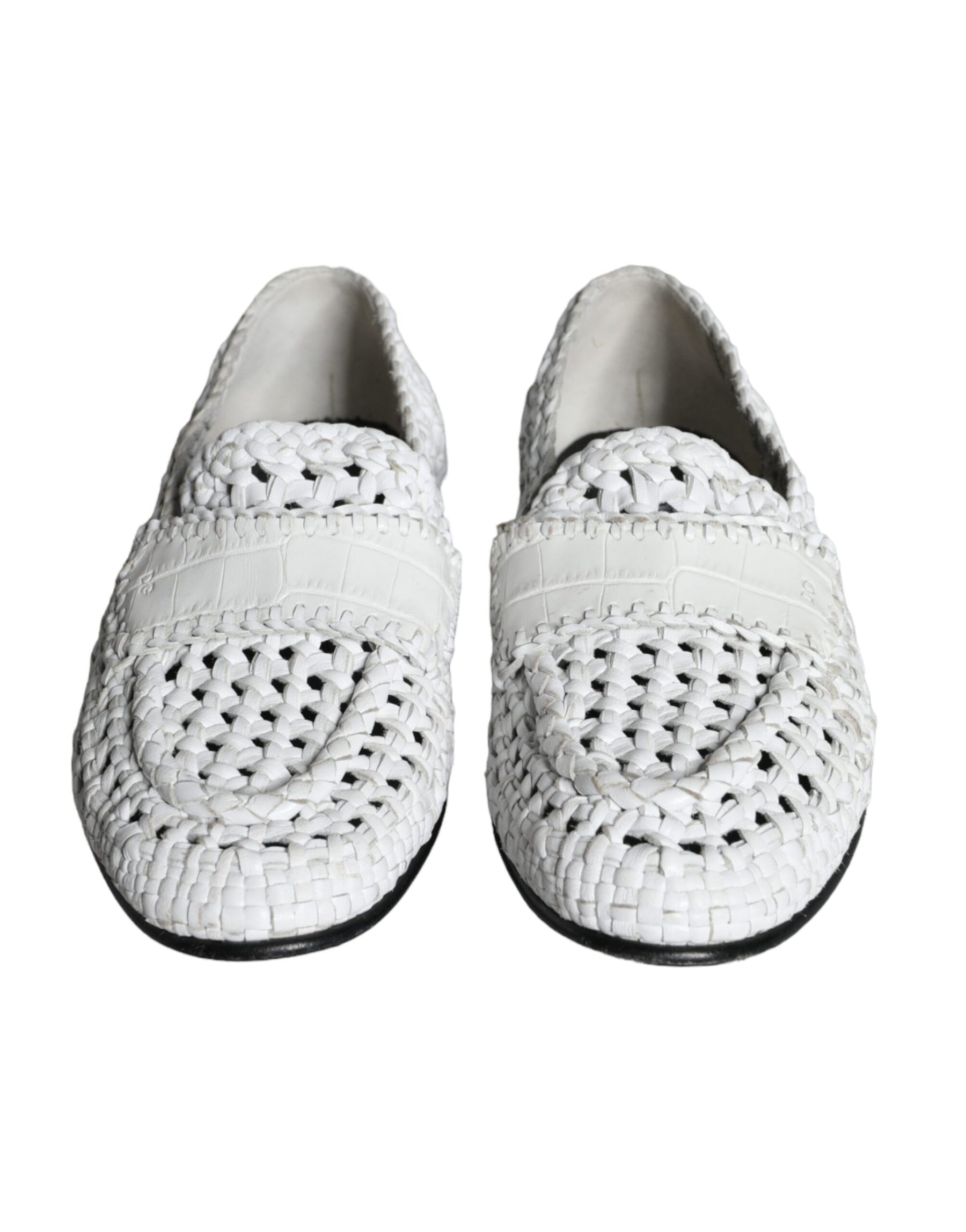 Dolce & Gabbana White Woven Leather Slip On Loafers Men Shoes | Regal Royce