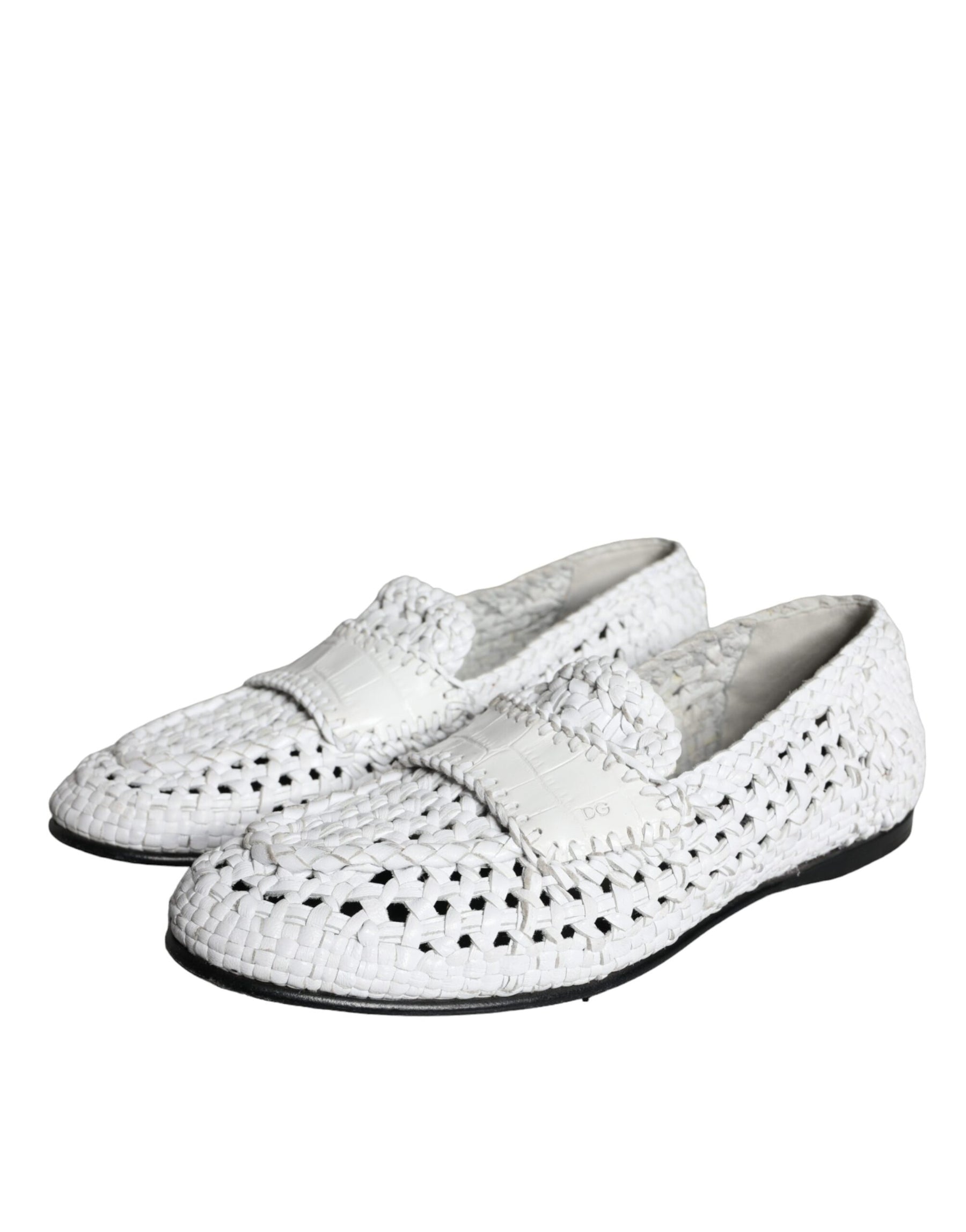 Dolce & Gabbana White Woven Leather Slip On Loafers Men Shoes | Regal Royce