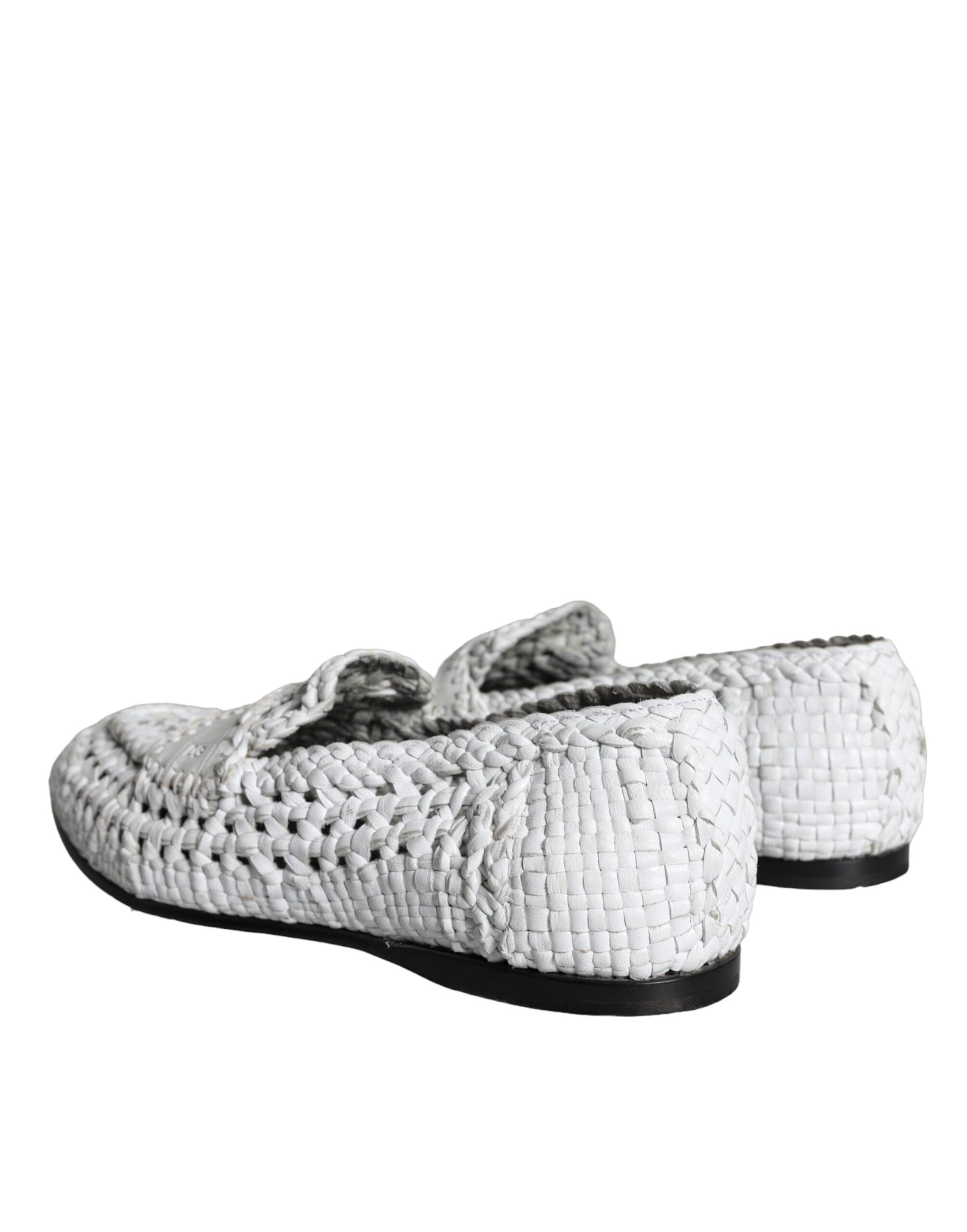 Dolce & Gabbana White Woven Leather Slip On Loafers Men Shoes | Regal Royce