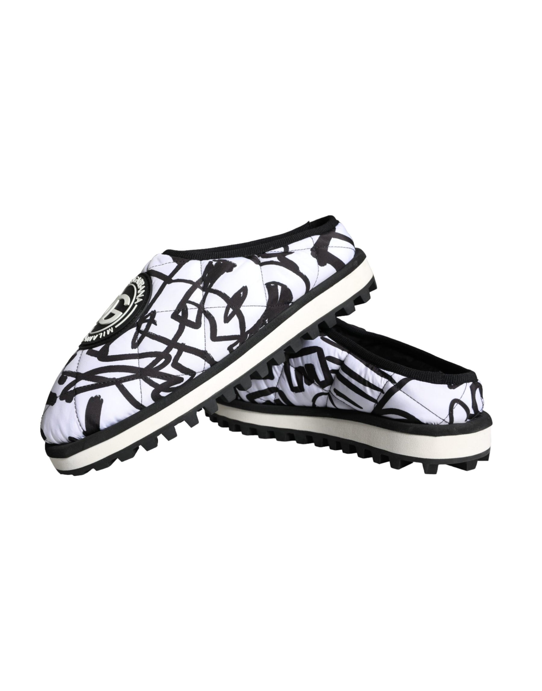Dolce & Gabbana Black White Quilted Logo Sandals Slides Shoes | Regal Royce