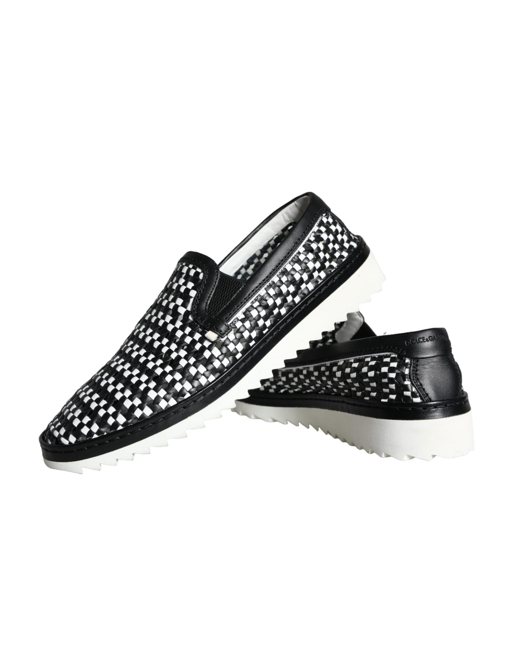 Dolce & Gabbana Black White Weaved Slip On Men Loafers Shoes | Regal Royce
