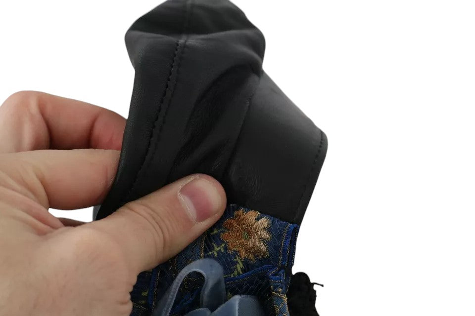 Dolce & Gabbana Black Leather Crystal Beads Gold Ribbon Fiddler Cap | Regal Royce