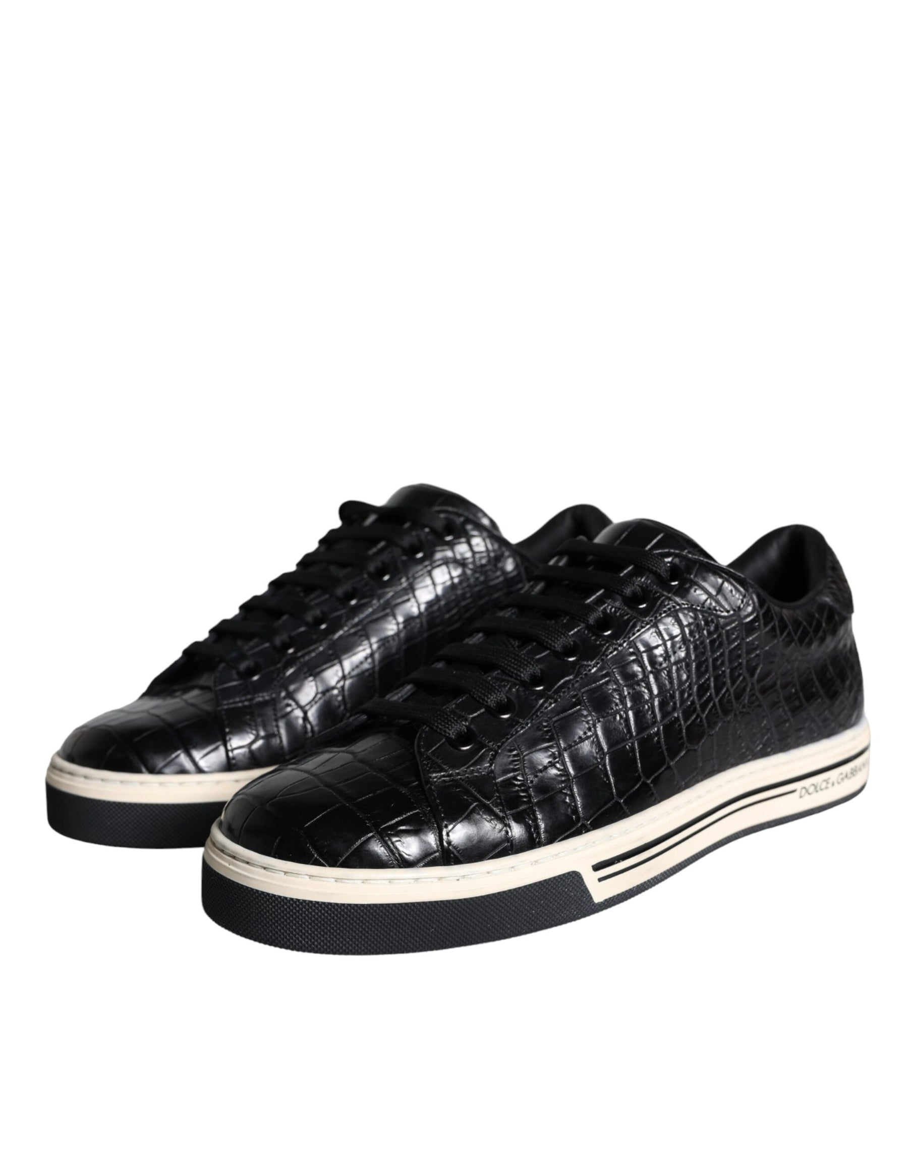 Dolce & Gabbana Black Leather Men Low Top Sneakers Shoes | Regal Royce