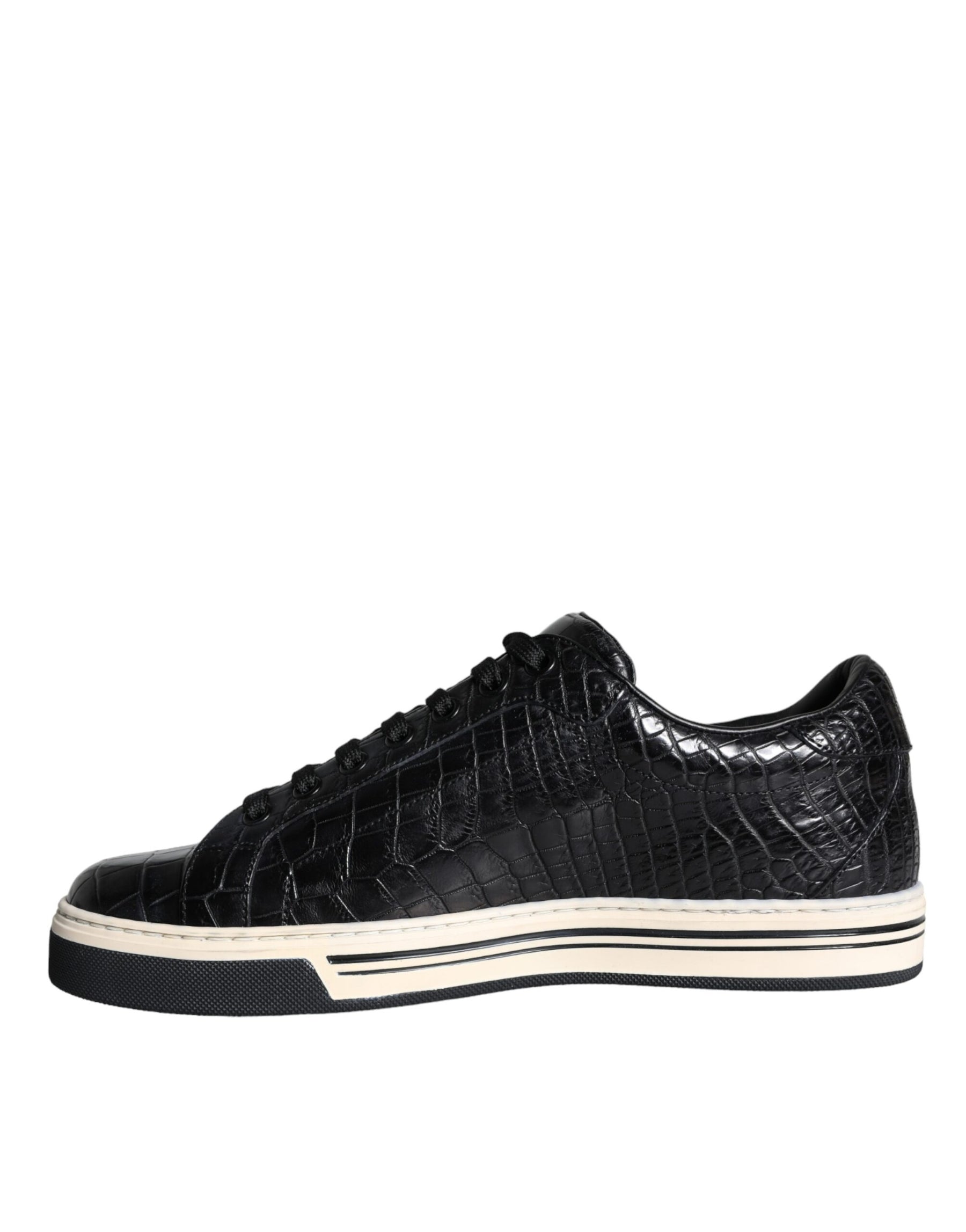 Dolce & Gabbana Black Leather Men Low Top Sneakers Shoes | Regal Royce