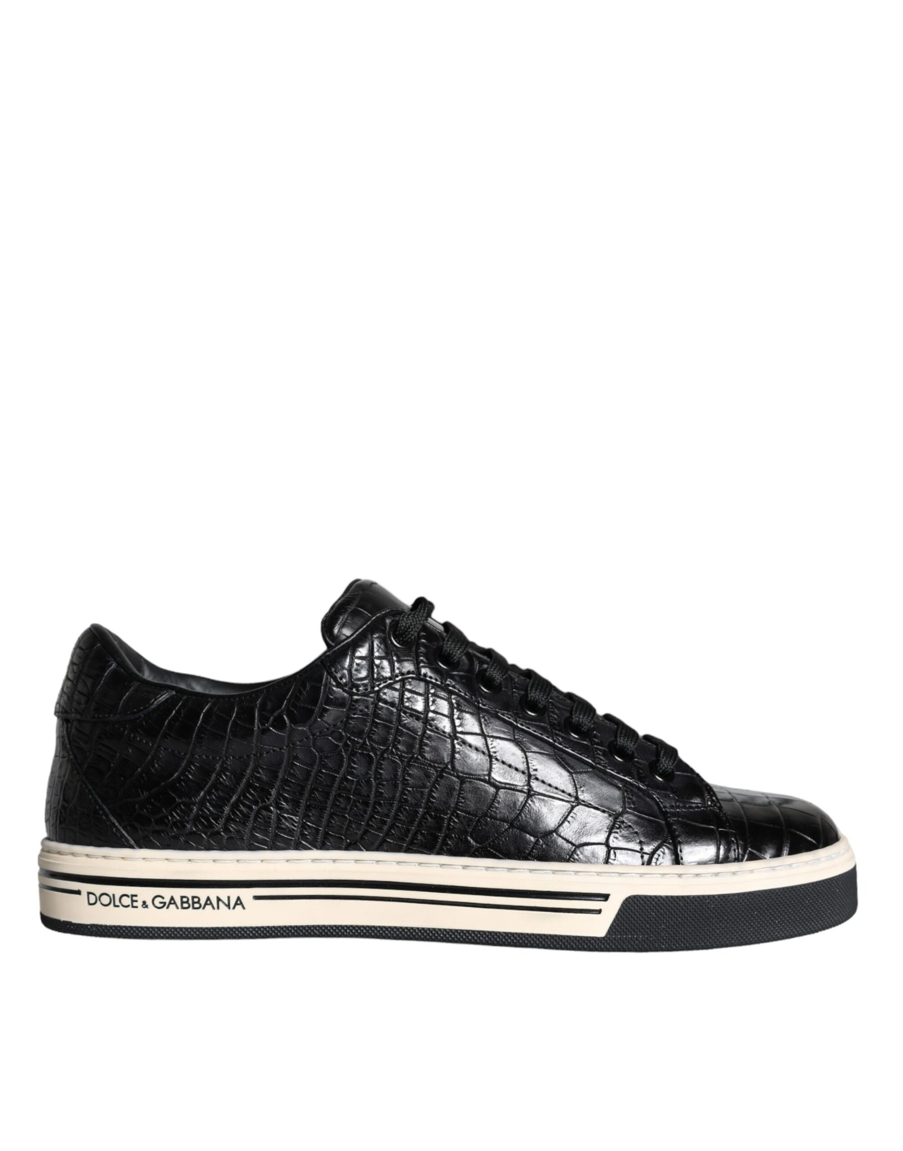 Dolce & Gabbana Black Leather Men Low Top Sneakers Shoes | Regal Royce