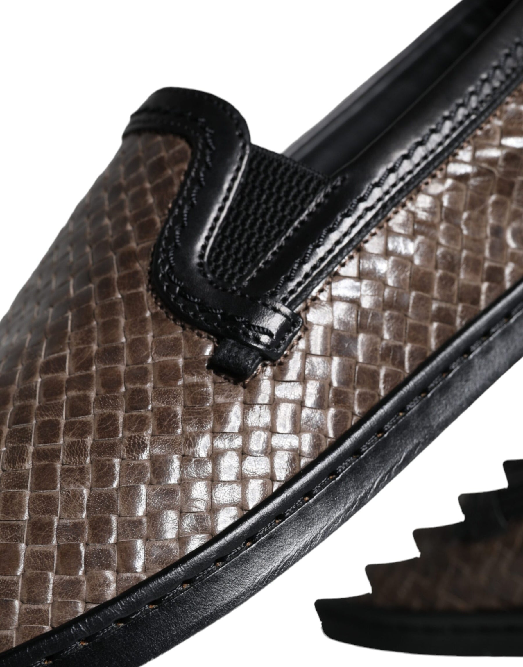 Dolce & Gabbana Brown Black Leather Weaved Men Loafers Shoes | Regal Royce