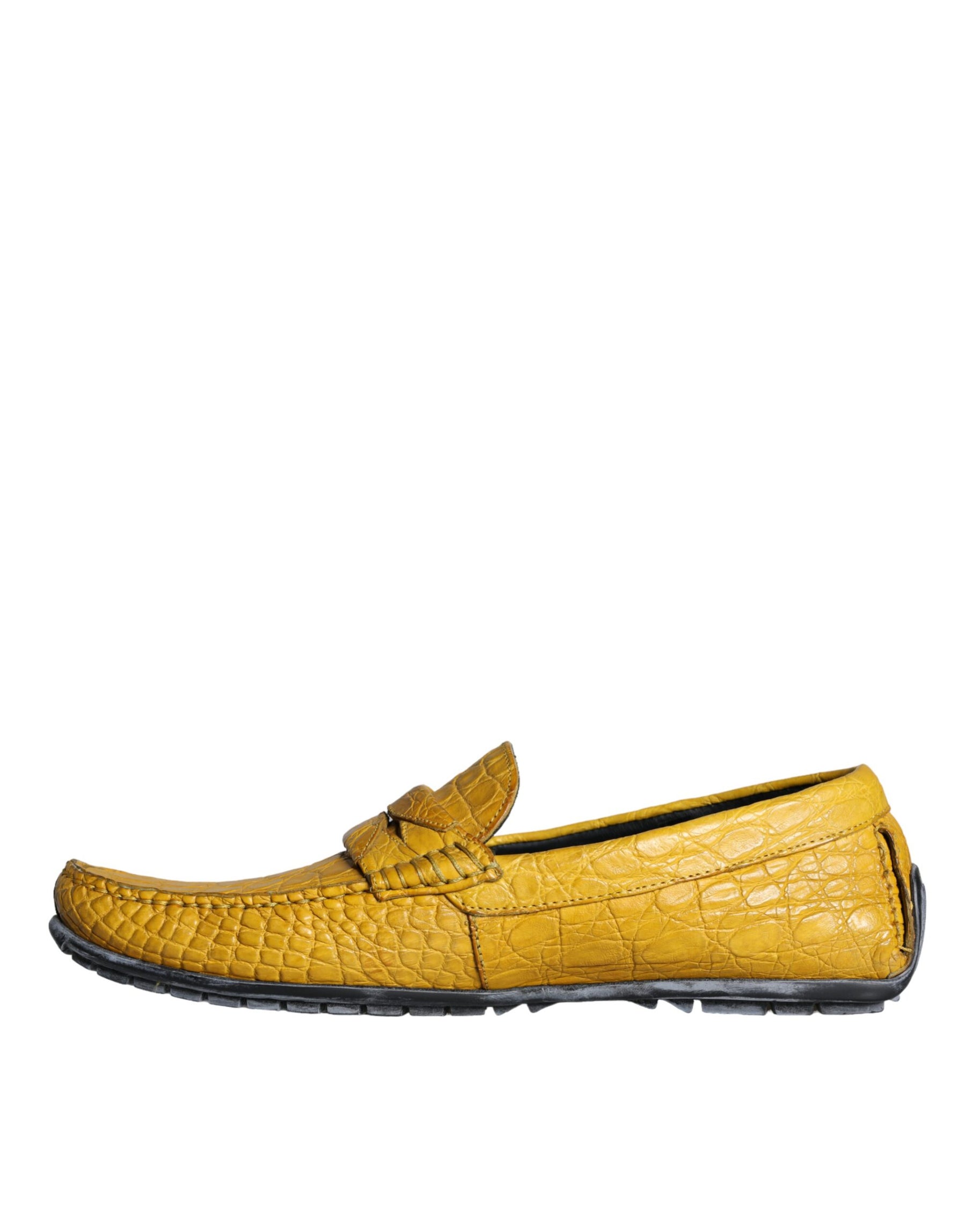 Dolce & Gabbana Yellow Leather Slip Mocassin Loafers Shoes | Regal Royce