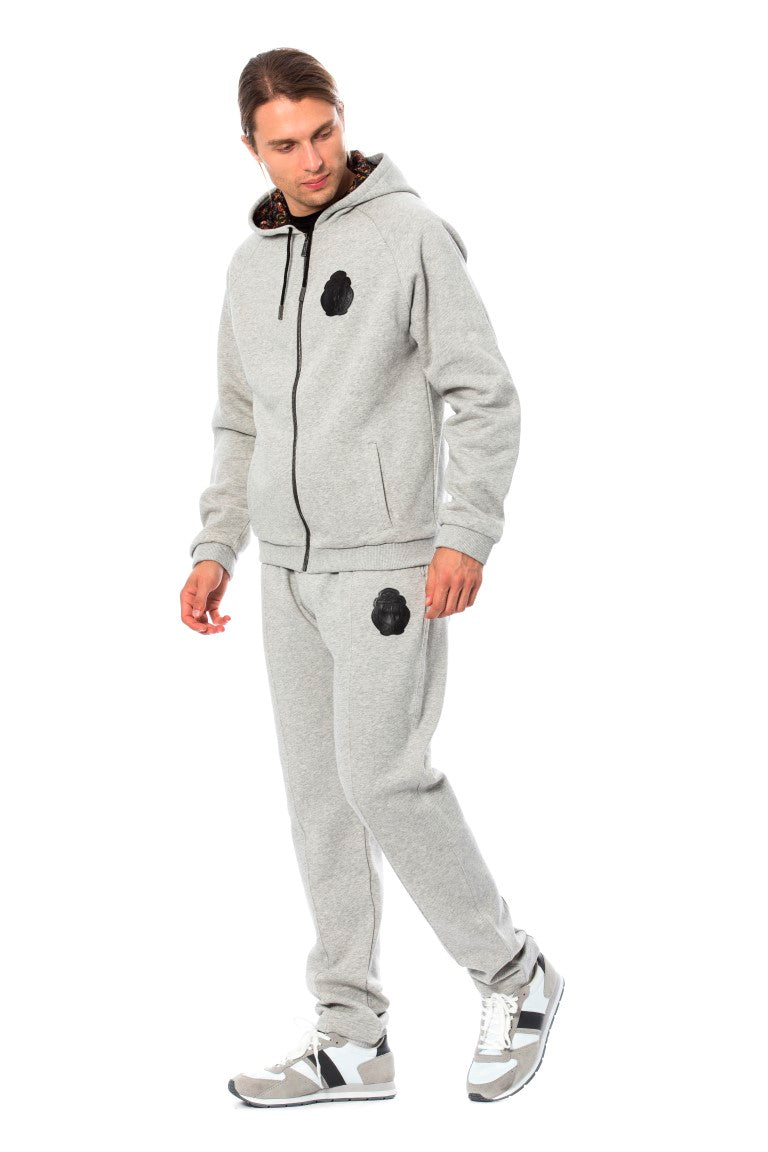 Billionaire Italian Couture Gray Cotton Hooded Sweatsuit | Regal Royce