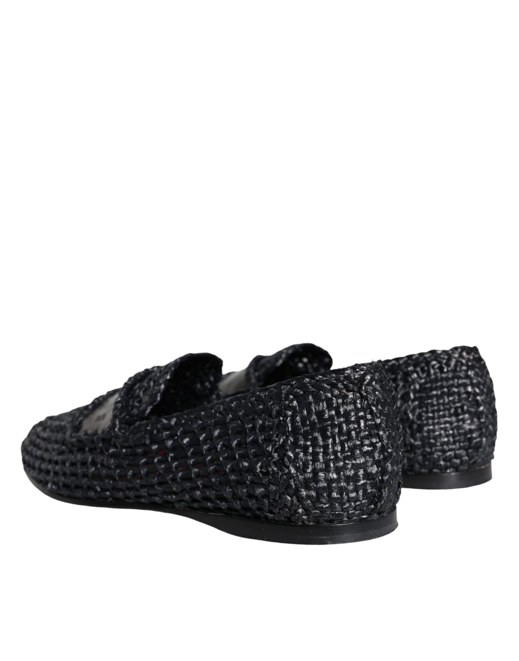 Dolce & Gabbana Black Woven Raffia Slip On Loafers Men Shoes | Regal Royce