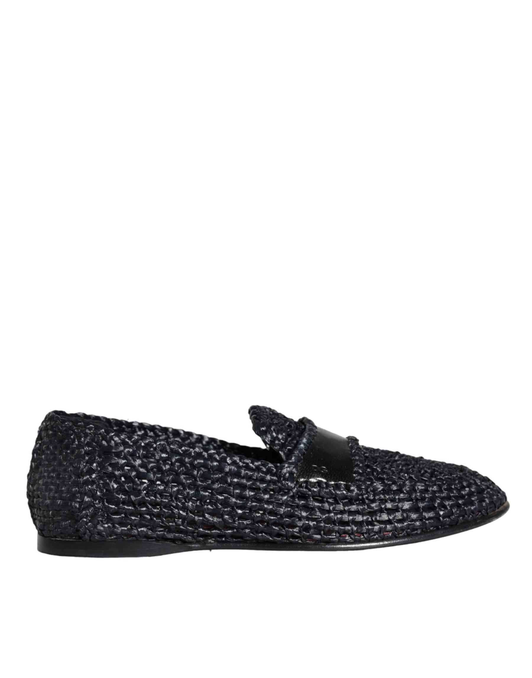 Dolce & Gabbana Black Woven Raffia Slip On Loafers Men Shoes | Regal Royce