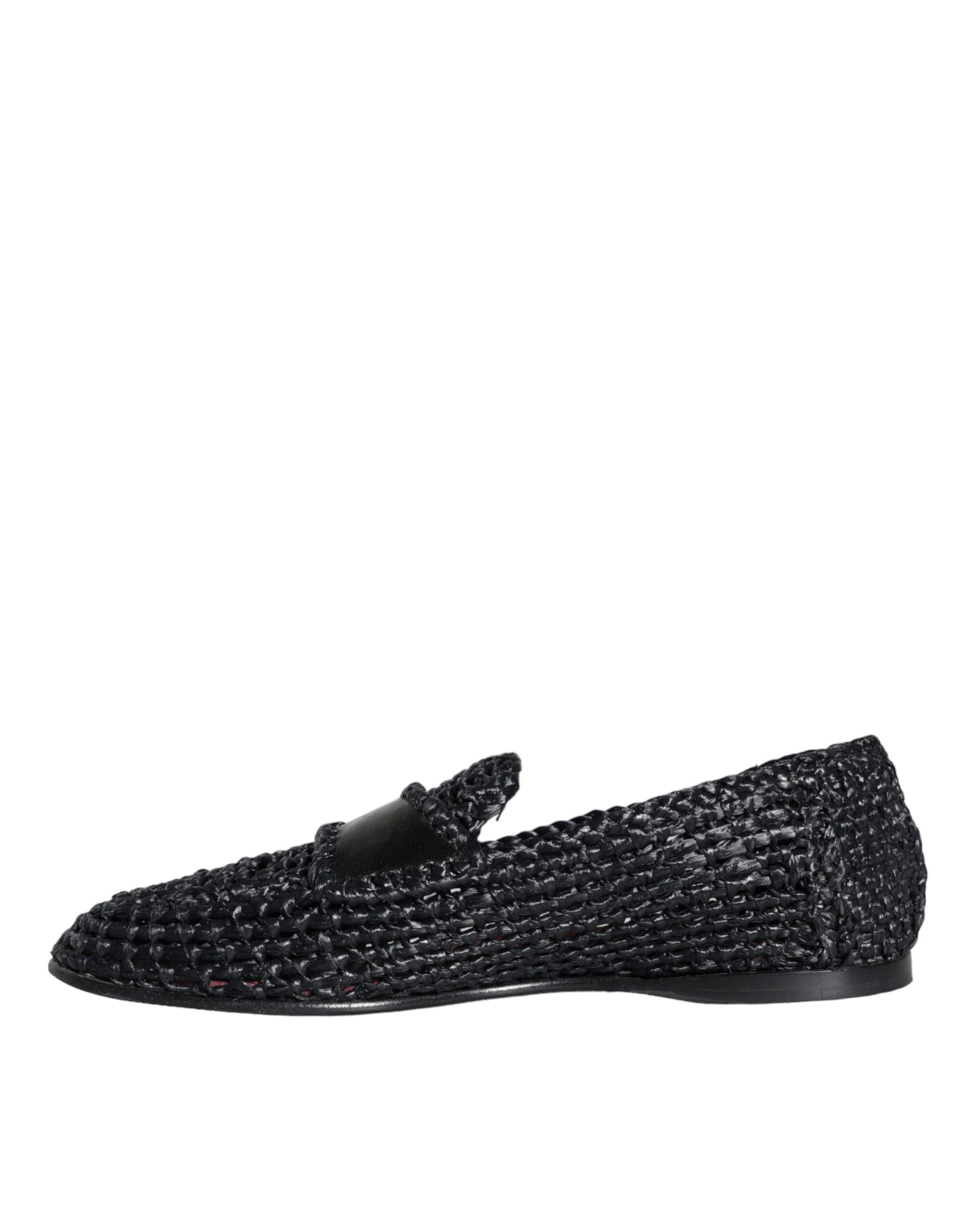 Dolce & Gabbana Black Woven Raffia Slip On Loafers Men Shoes | Regal Royce