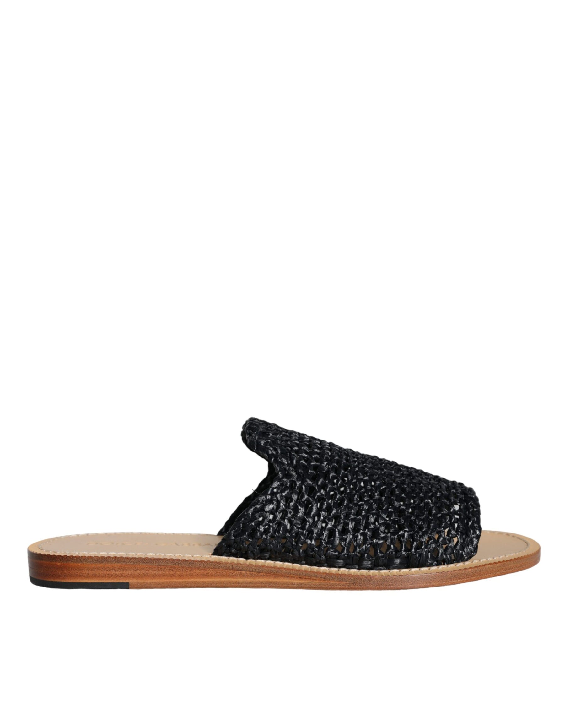 Dolce & Gabbana Black Monochrome Braided Raffia Slides Shoes | Regal Royce