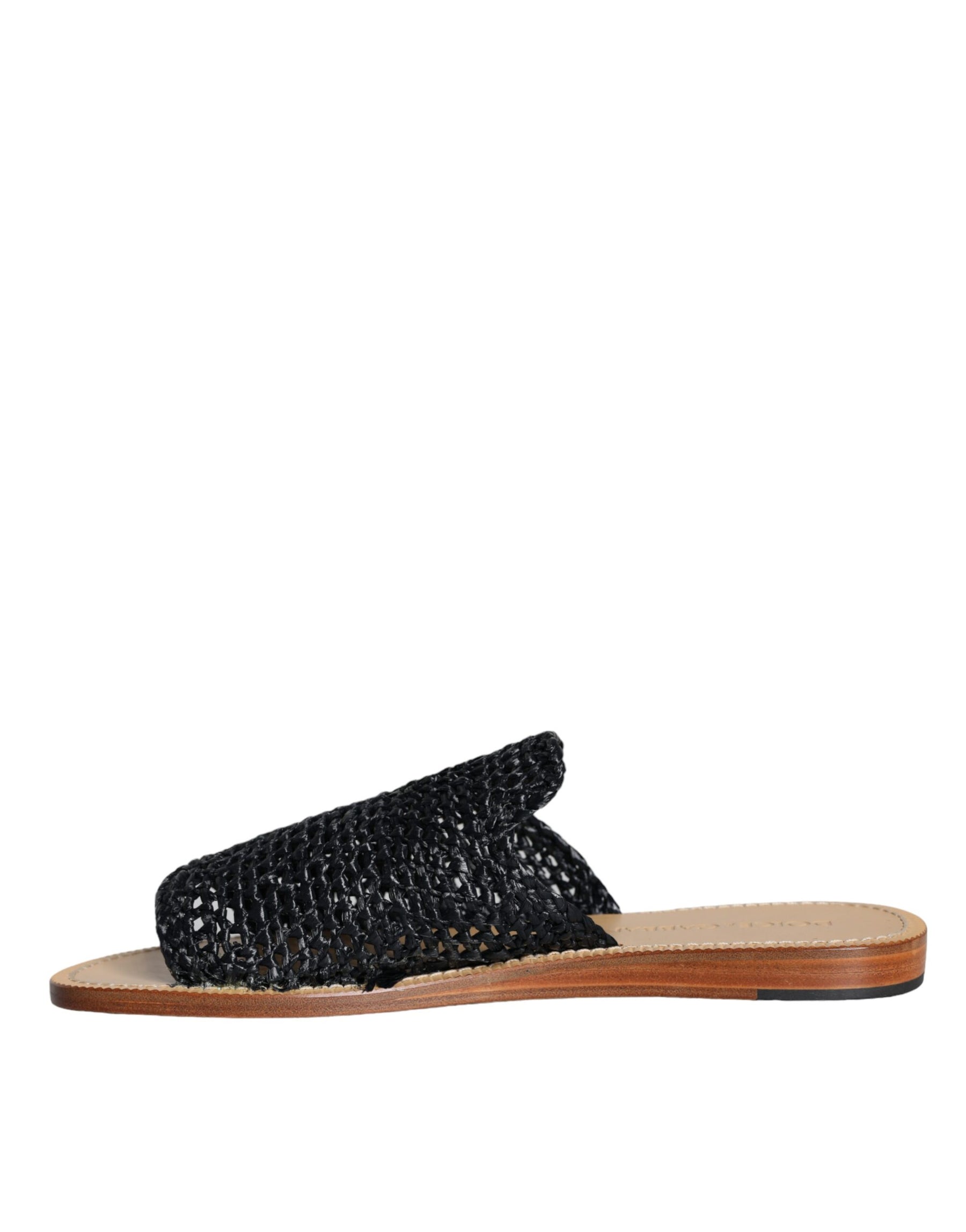 Dolce & Gabbana Black Monochrome Braided Raffia Slides Shoes | Regal Royce