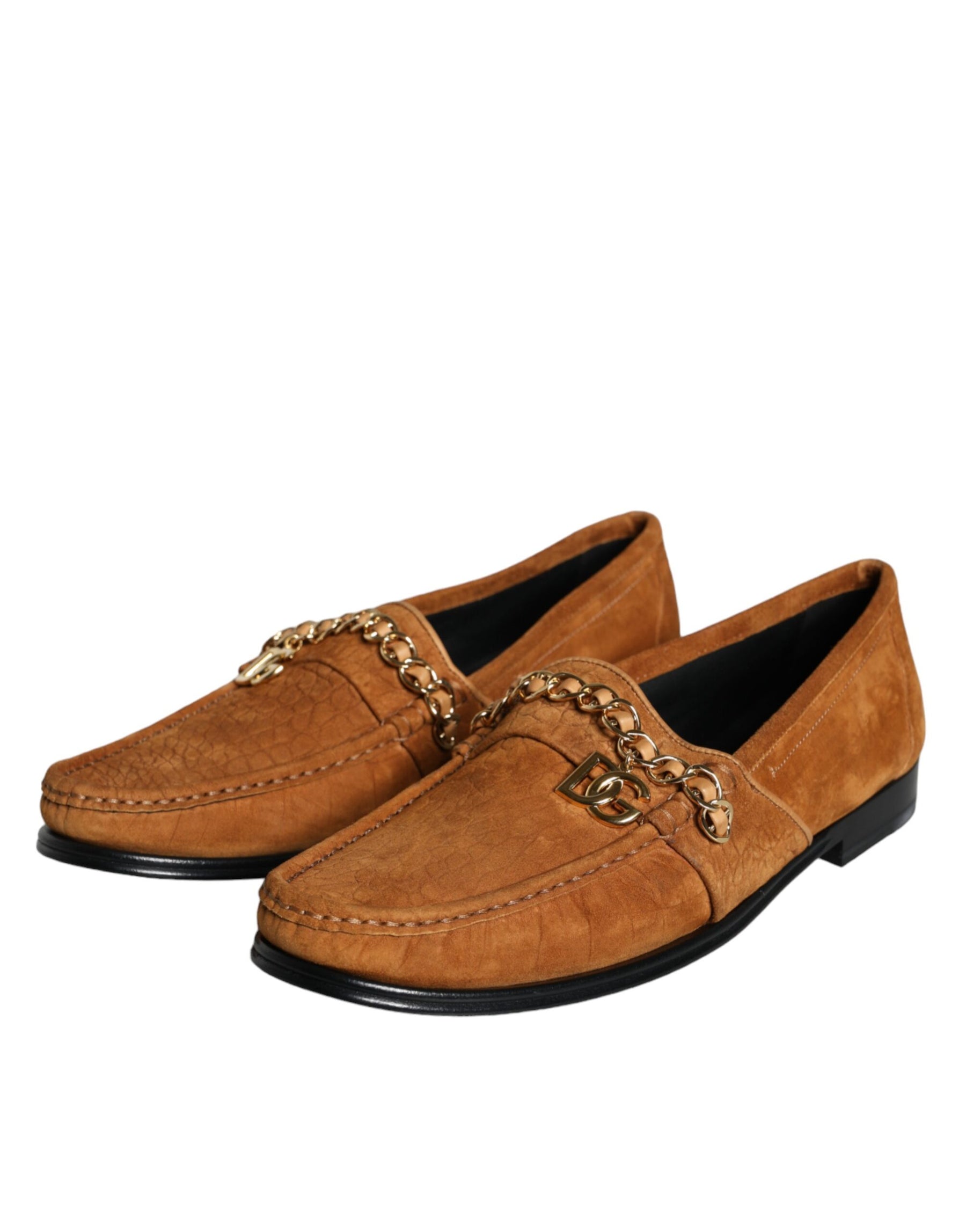 Dolce & Gabbana Brown Velvet Leather Logo Mocassin Slip On Shoes | Regal Royce