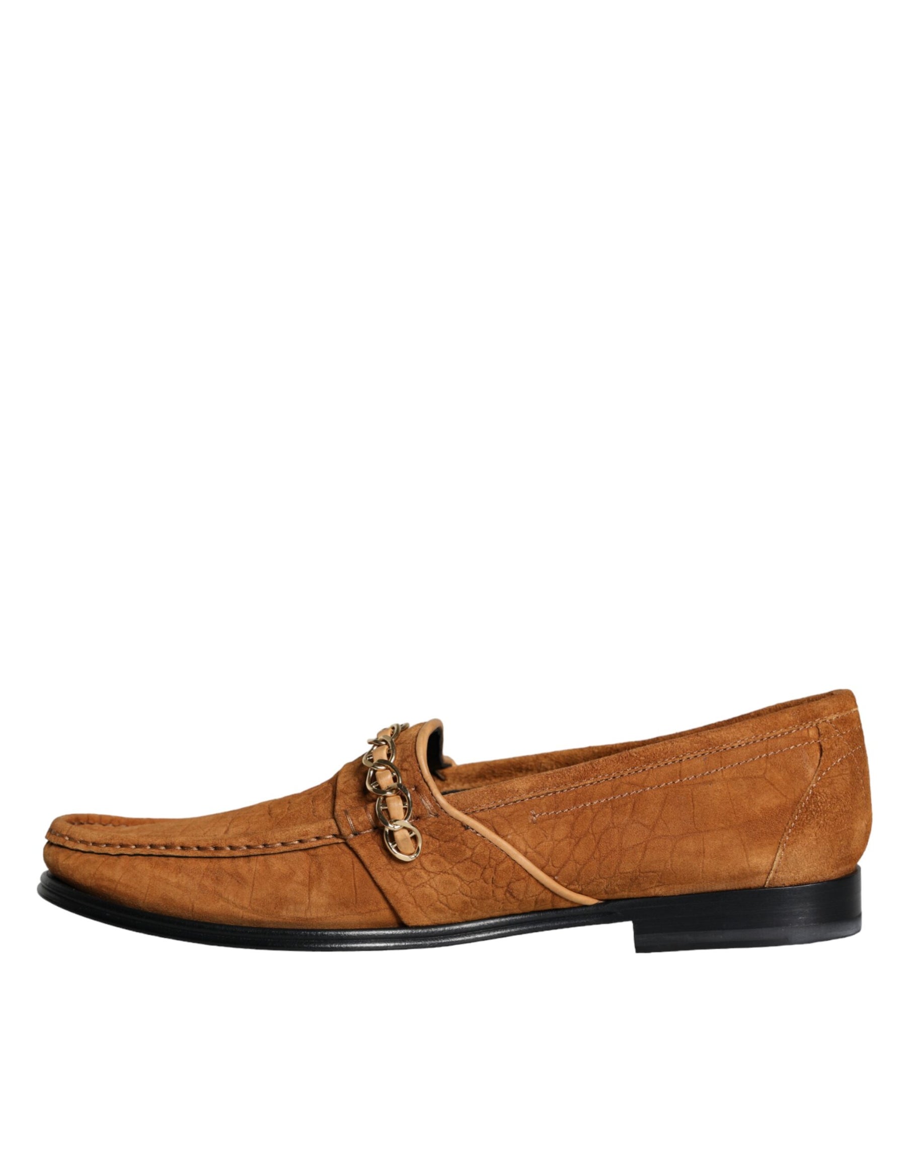 Dolce & Gabbana Brown Velvet Leather Logo Mocassin Slip On Shoes | Regal Royce