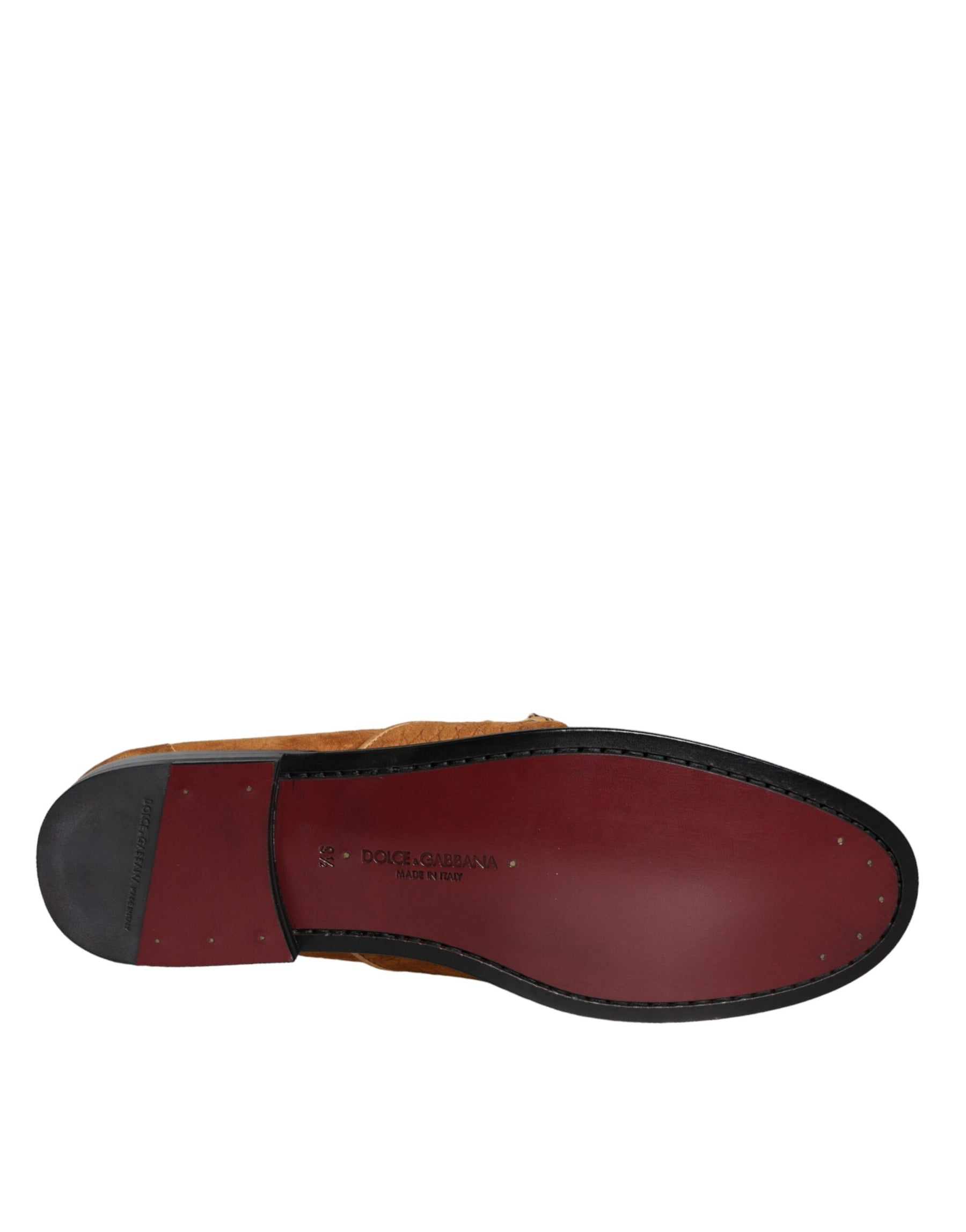Dolce & Gabbana Brown Velvet Leather Logo Mocassin Slip On Shoes | Regal Royce
