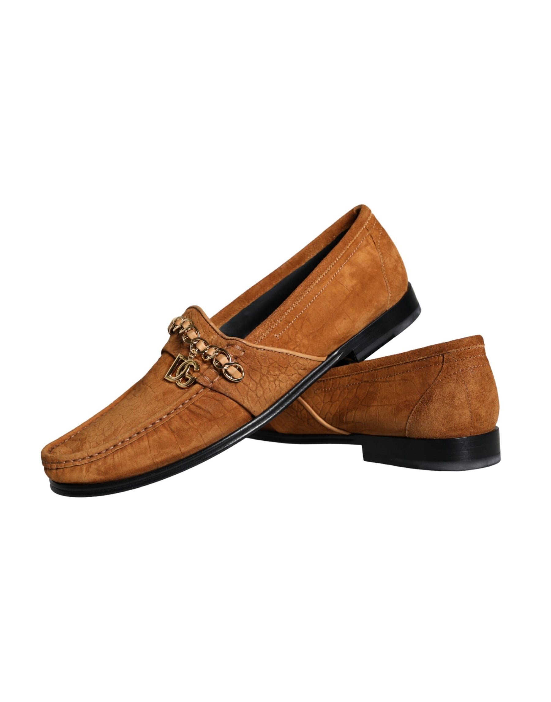 Dolce & Gabbana Brown Velvet Leather Logo Mocassin Slip On Shoes | Regal Royce