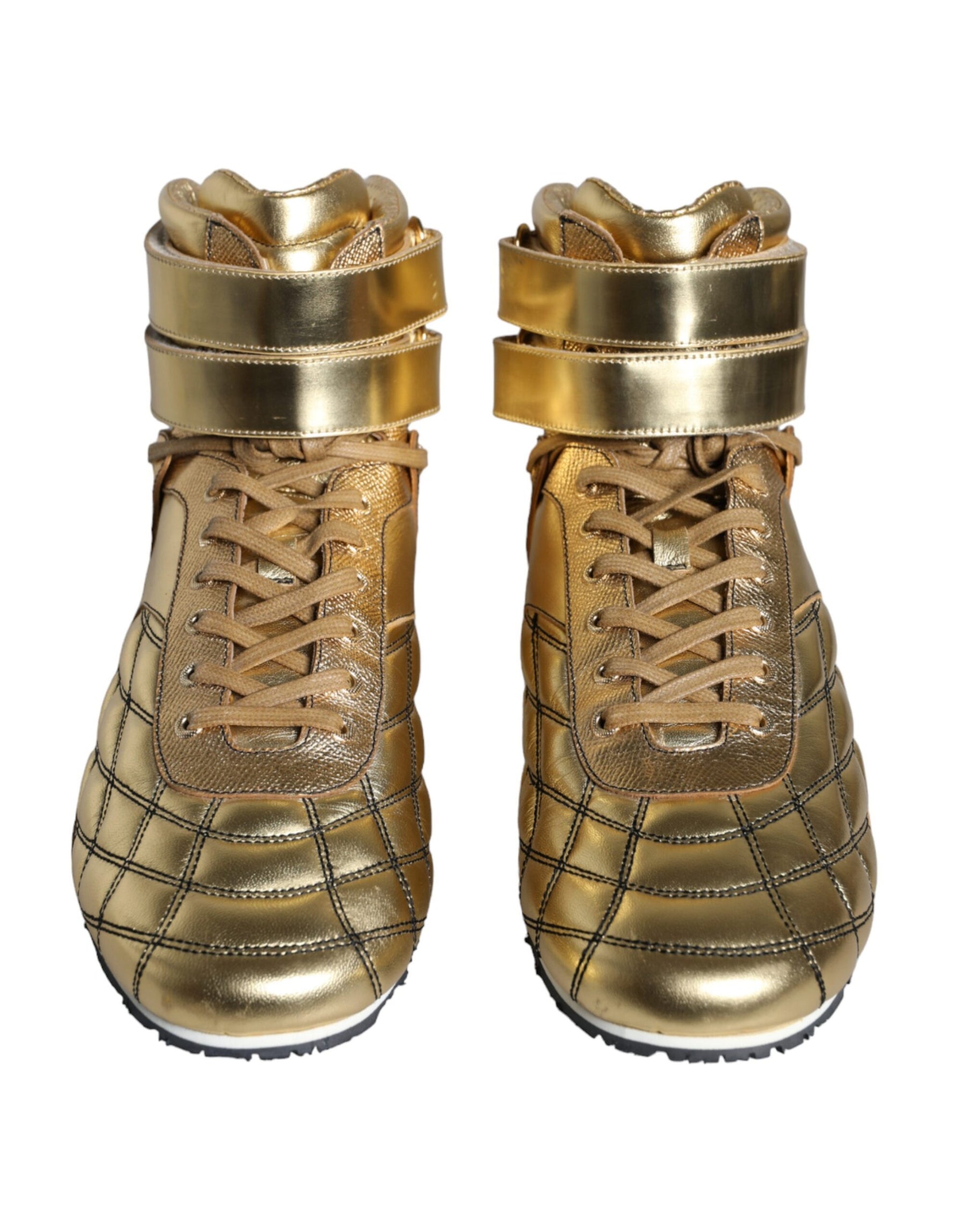Dolce & Gabbana Gold Leather Sartoria High Top Sneakers Shoes | Regal Royce