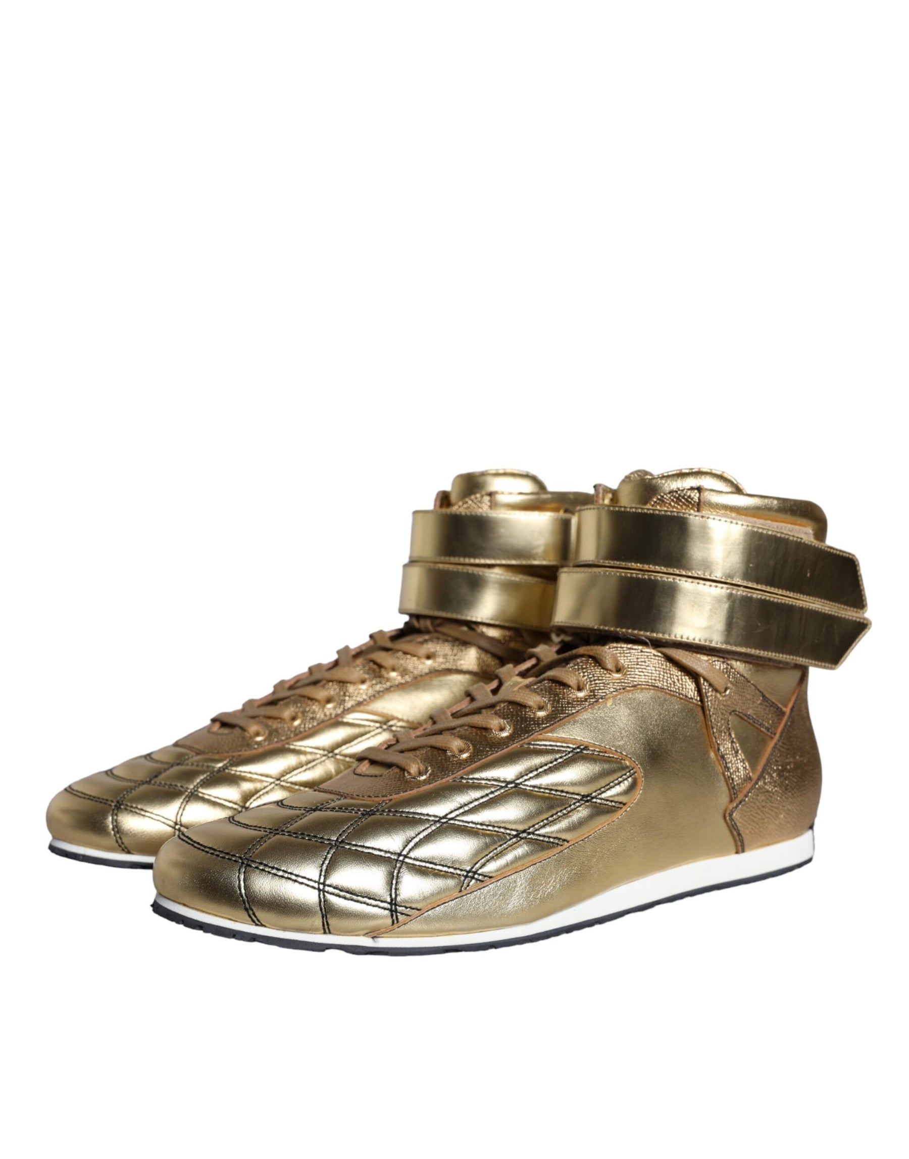 Dolce & Gabbana Gold Leather Sartoria High Top Sneakers Shoes | Regal Royce