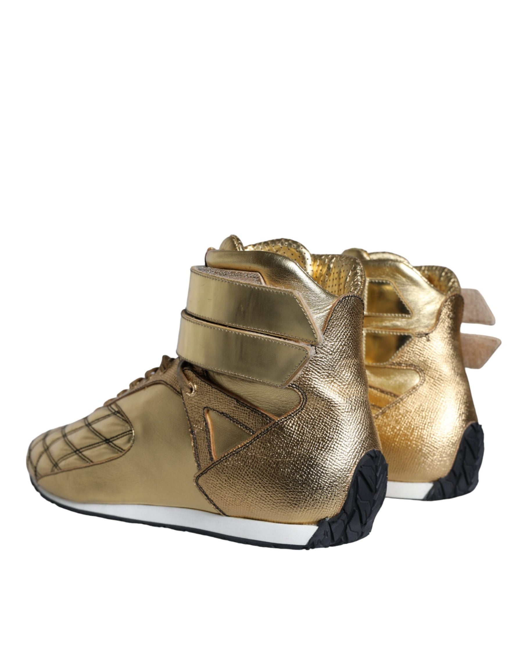 Dolce & Gabbana Gold Leather Sartoria High Top Sneakers Shoes | Regal Royce