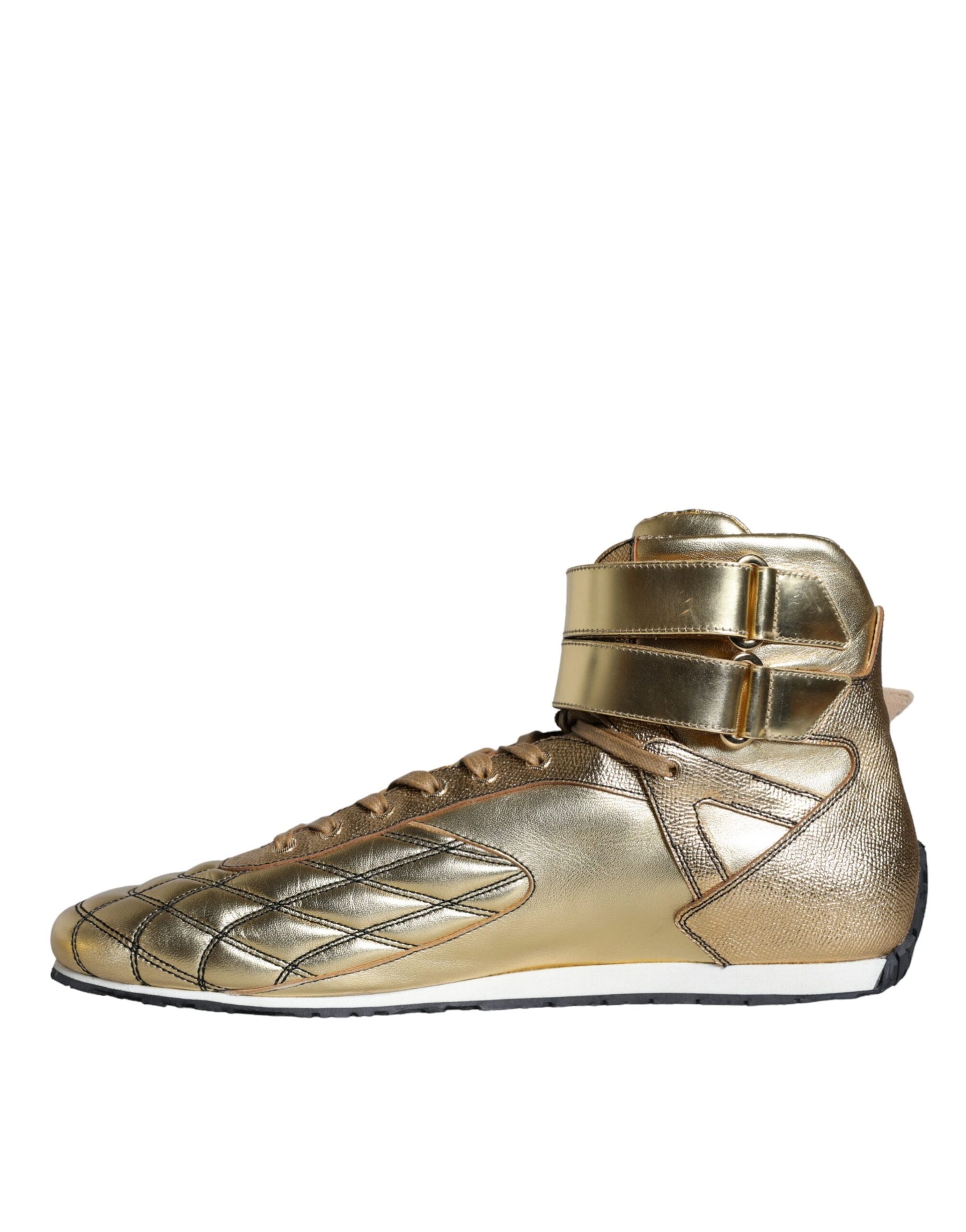Dolce & Gabbana Gold Leather Sartoria High Top Sneakers Shoes | Regal Royce