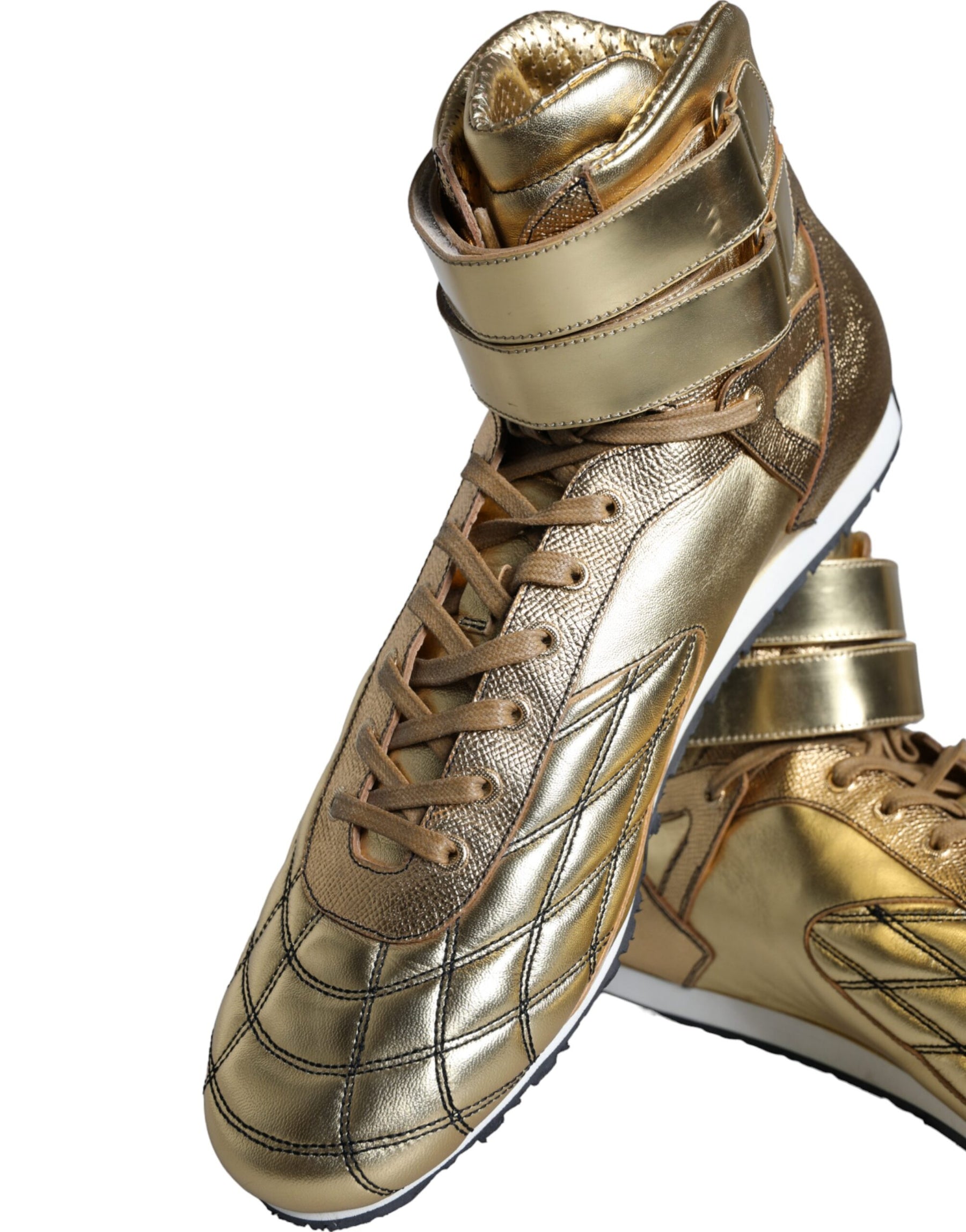 Dolce & Gabbana Gold Leather Sartoria High Top Sneakers Shoes | Regal Royce