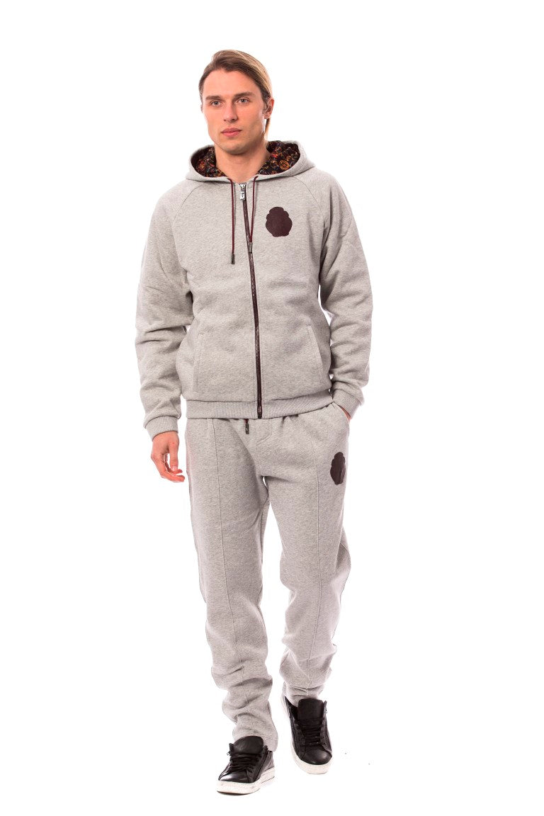 Billionaire Italian Couture Gray Cotton Hooded Sweatsuit | Regal Royce