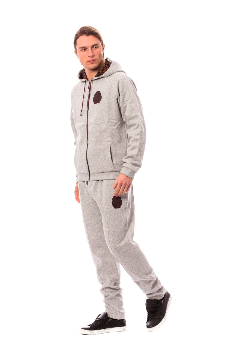 Billionaire Italian Couture Gray Cotton Hooded Sweatsuit | Regal Royce