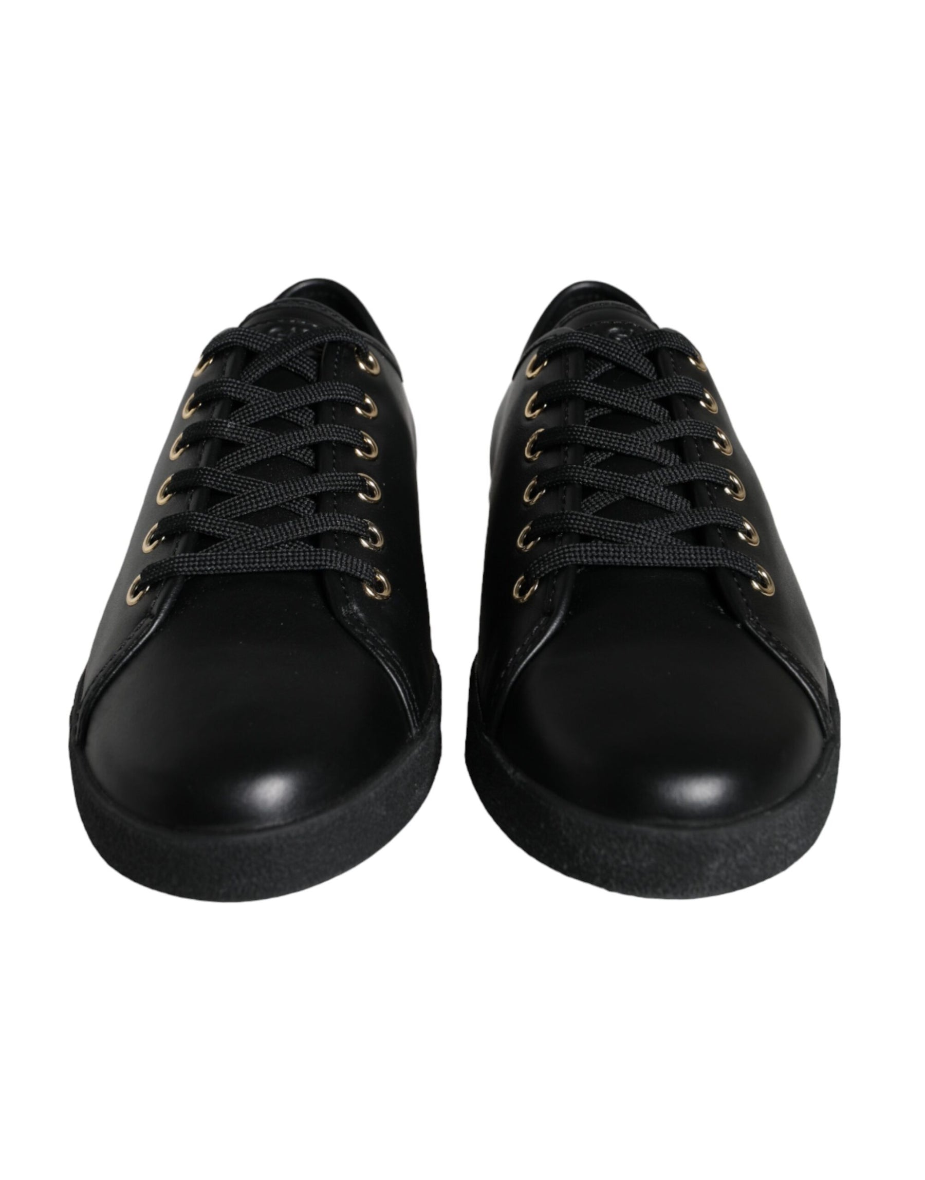 Dolce & Gabbana Black Gold Leather Classic Sneakers Shoes | Regal Royce