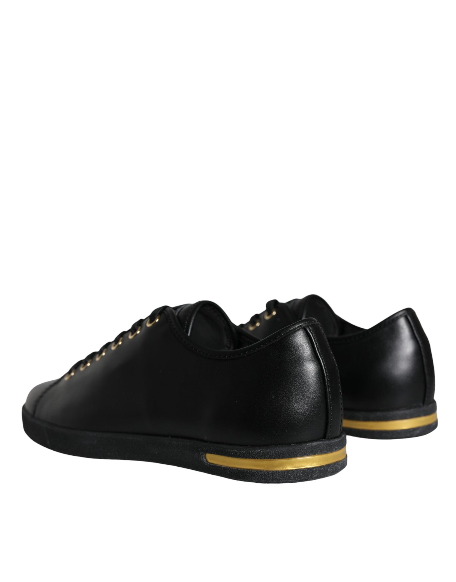Dolce & Gabbana Black Gold Leather Classic Sneakers Shoes | Regal Royce