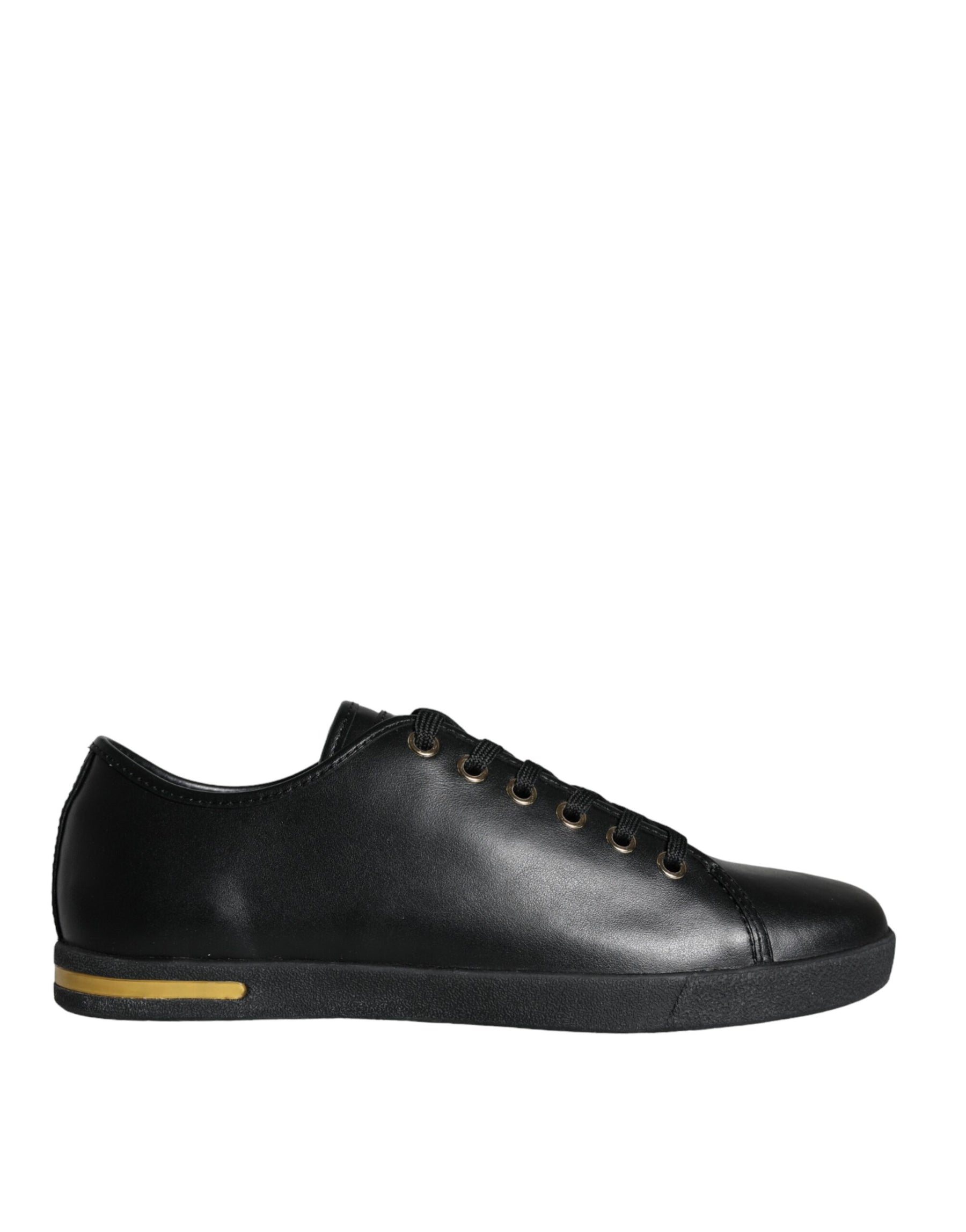 Dolce & Gabbana Black Gold Leather Classic Sneakers Shoes | Regal Royce