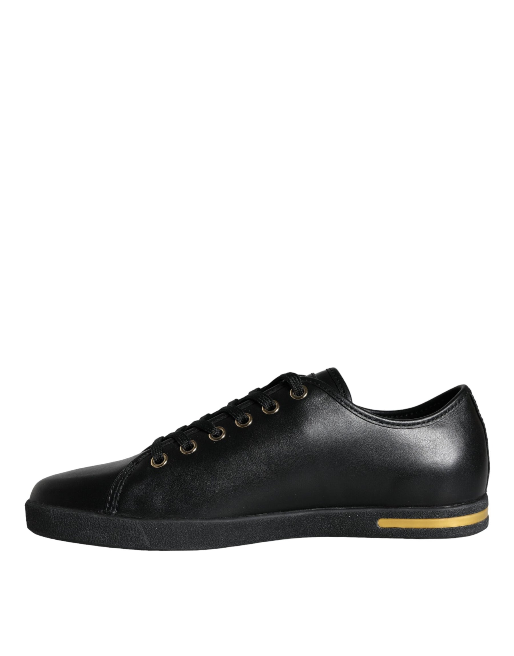 Dolce & Gabbana Black Gold Leather Classic Sneakers Shoes | Regal Royce