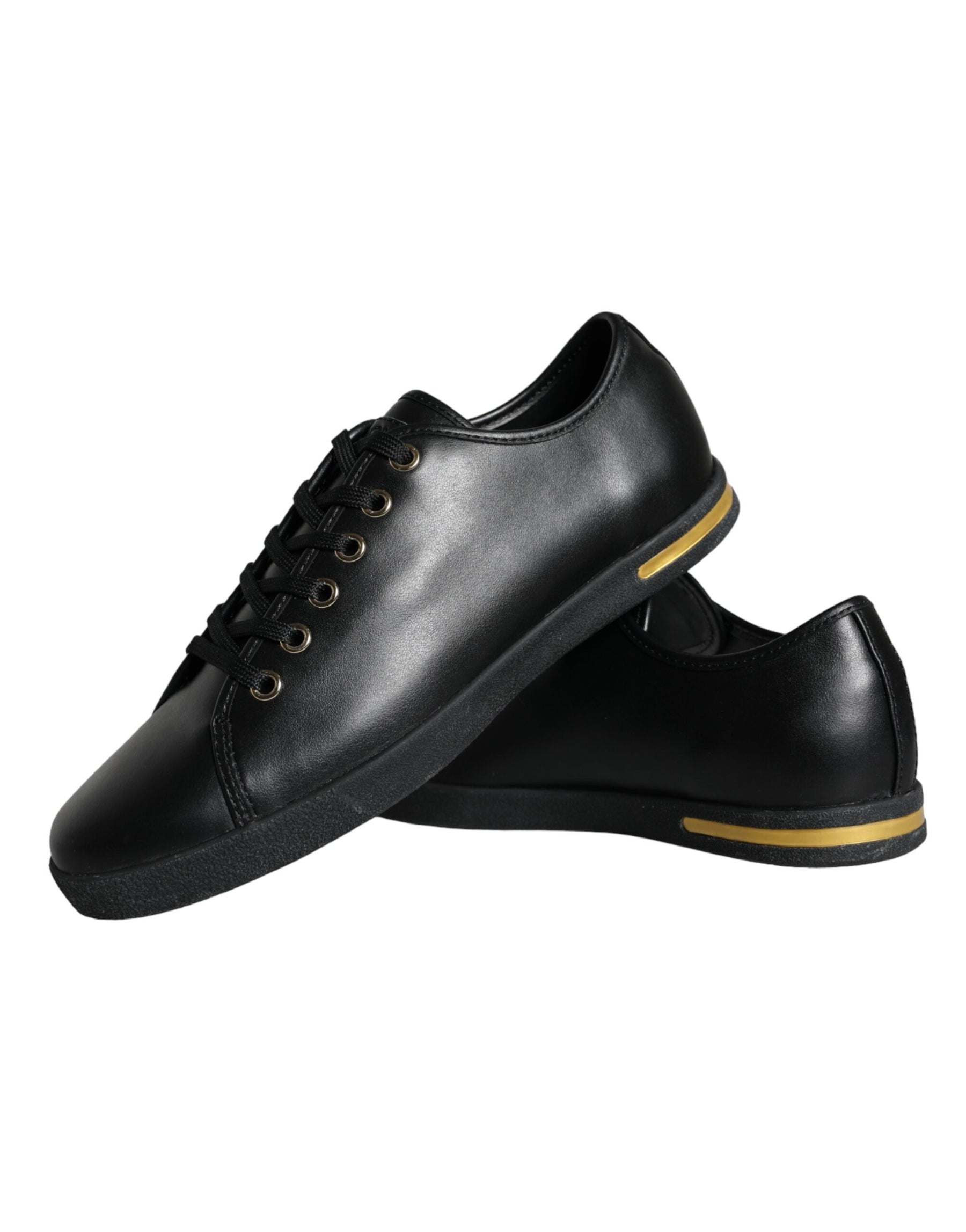 Dolce & Gabbana Black Gold Leather Classic Sneakers Shoes | Regal Royce