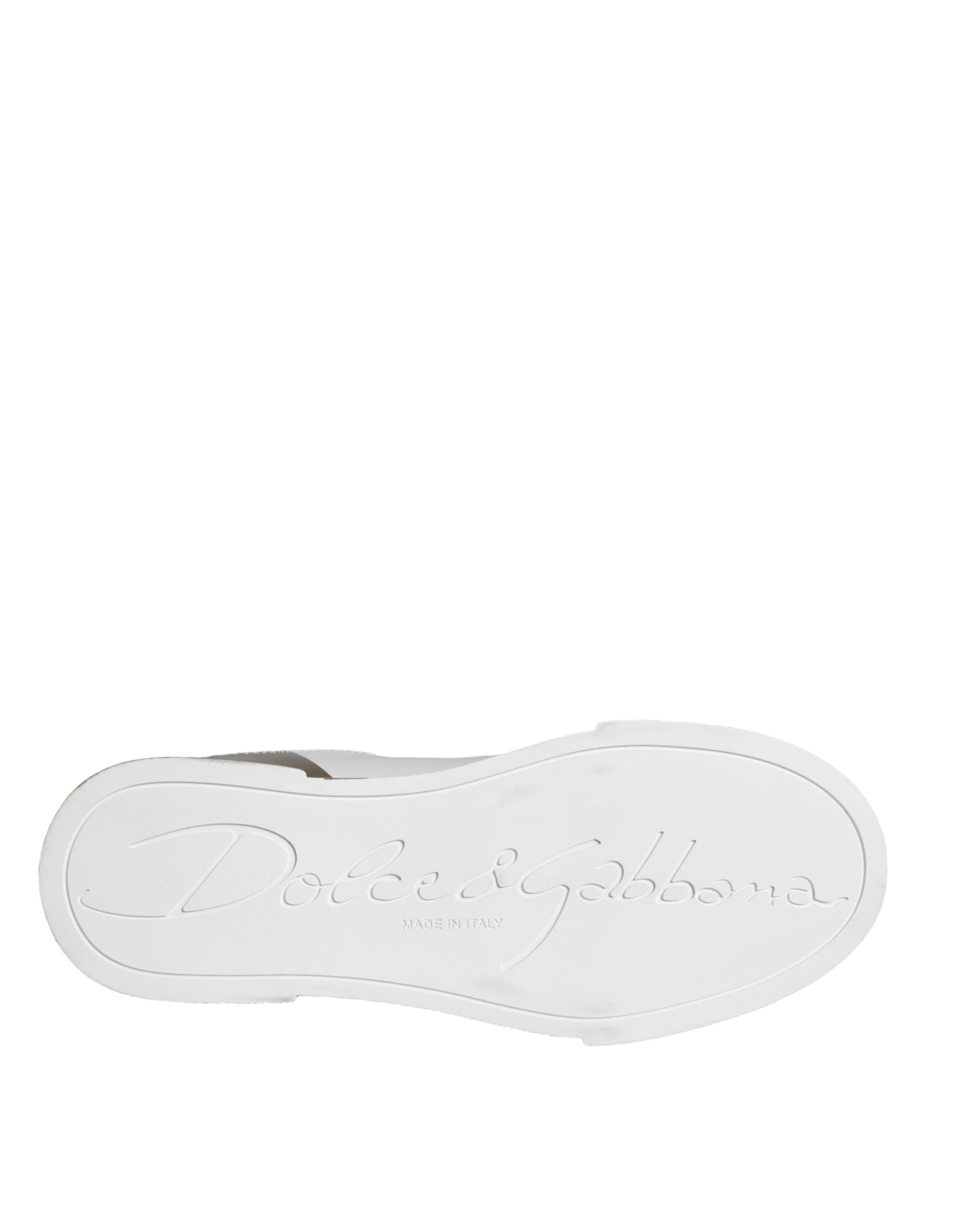 Dolce & Gabbana White Gold Portofino Low Top Leather Sneakers Shoes | Regal Royce