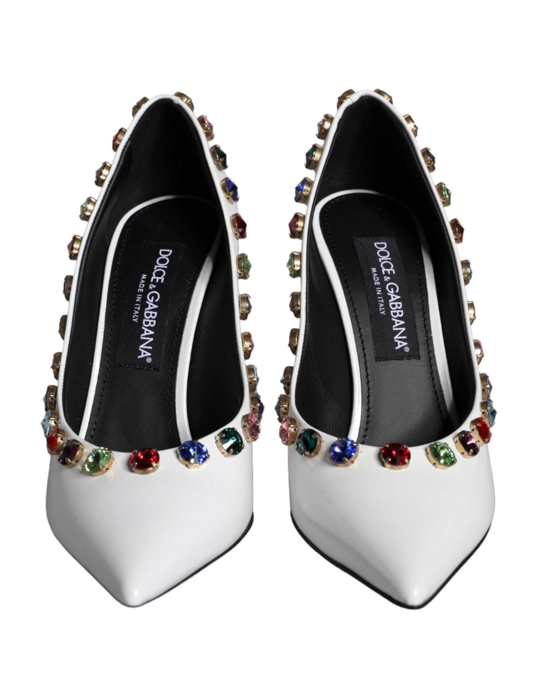 Dolce & Gabbana White Crystal Leather High Heels Pumps Shoes | Regal Royce