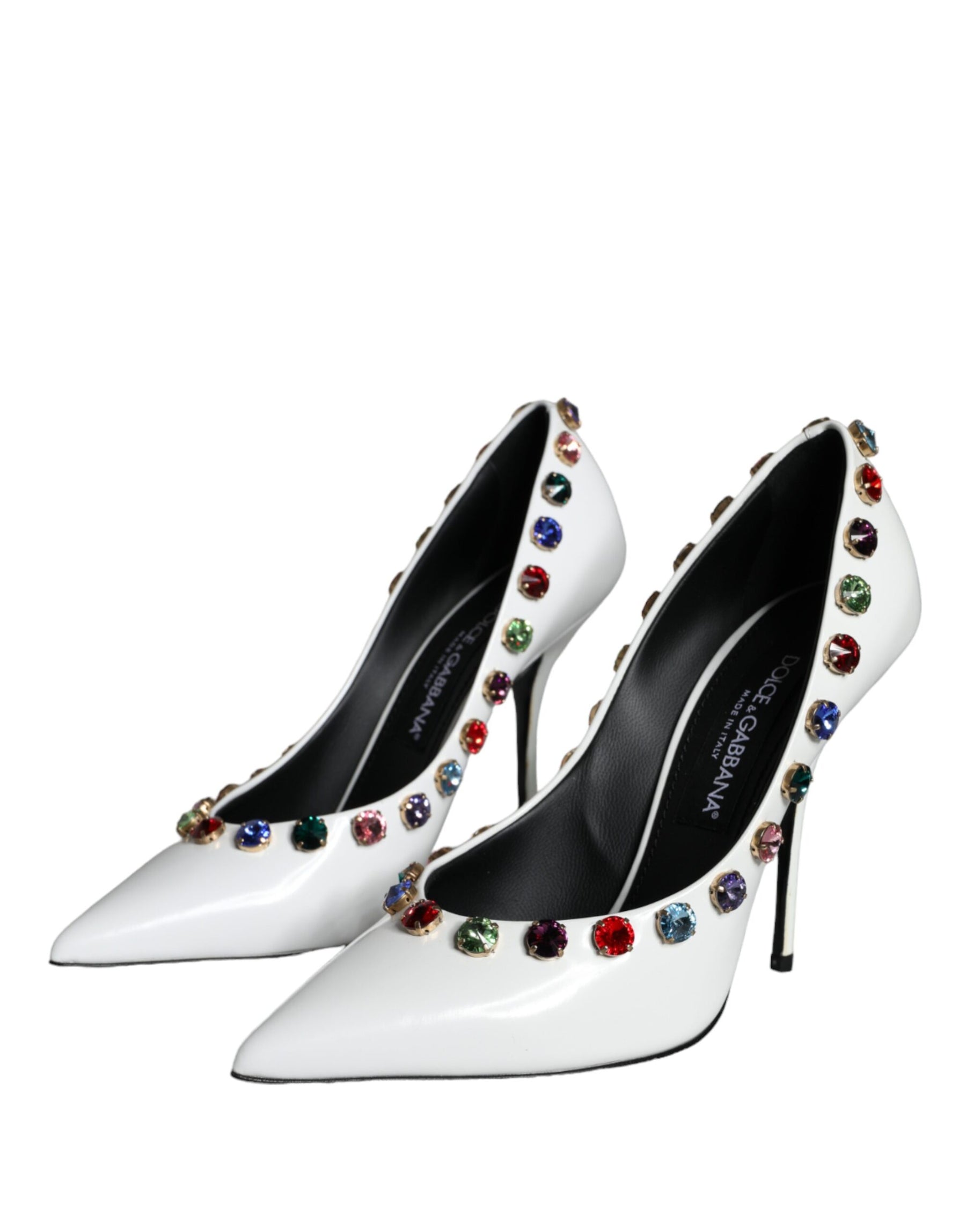 Dolce & Gabbana White Crystal Leather High Heels Pumps Shoes | Regal Royce