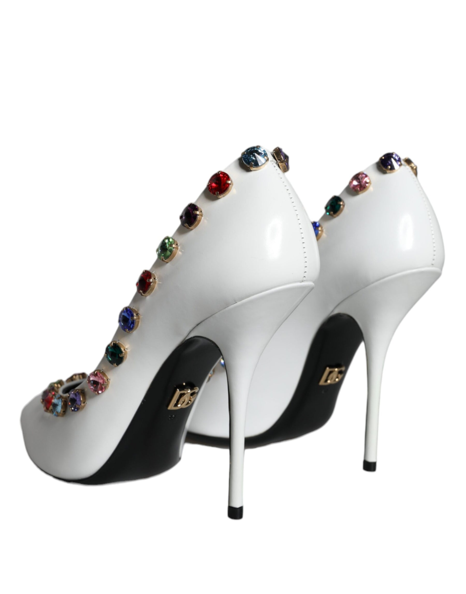 Dolce & Gabbana White Crystal Leather High Heels Pumps Shoes | Regal Royce