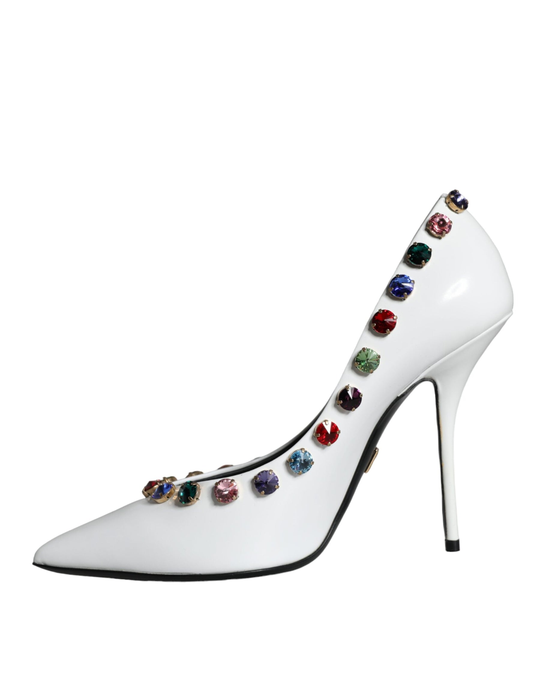 Dolce & Gabbana White Crystal Leather High Heels Pumps Shoes | Regal Royce