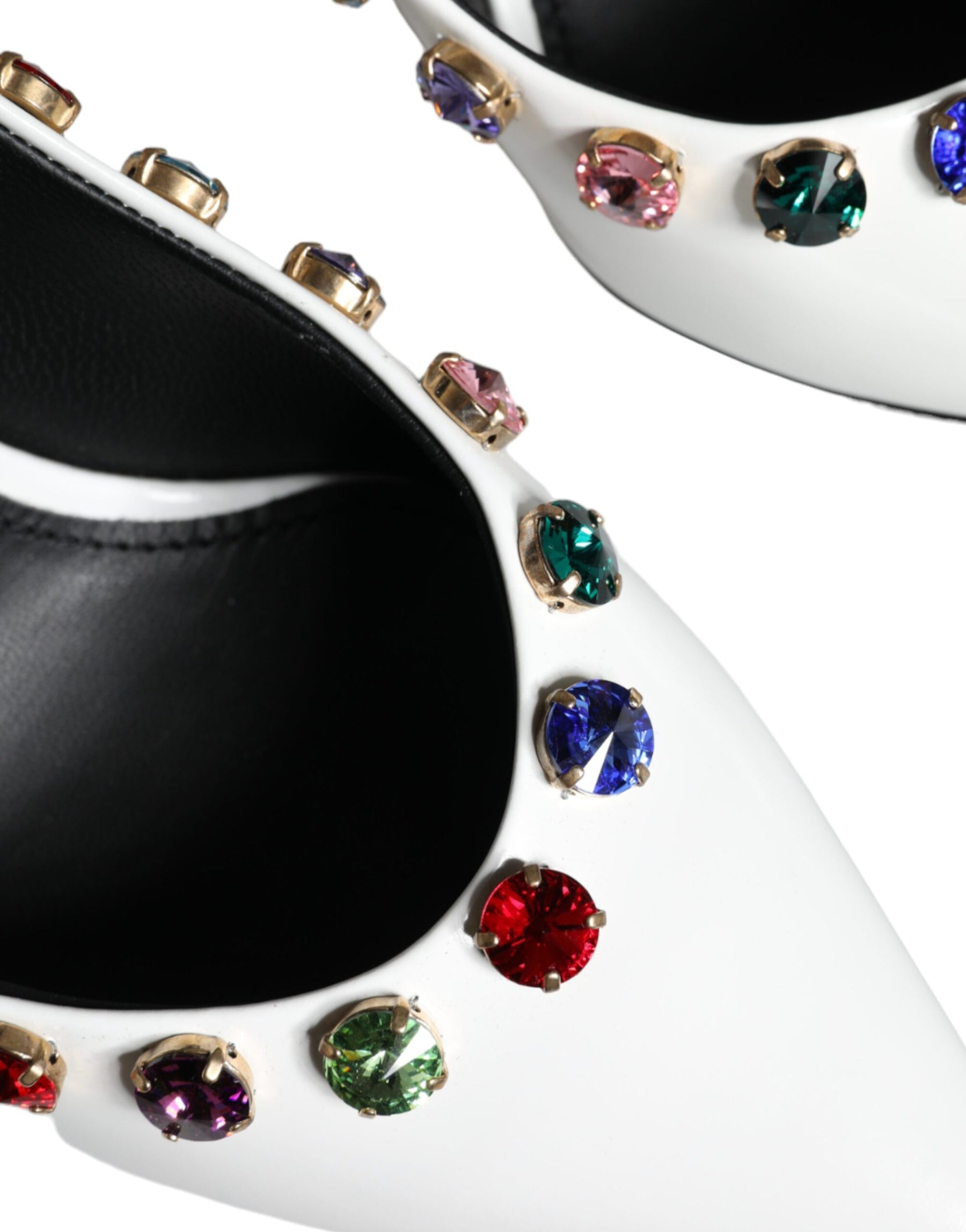 Dolce & Gabbana White Crystal Leather High Heels Pumps Shoes | Regal Royce