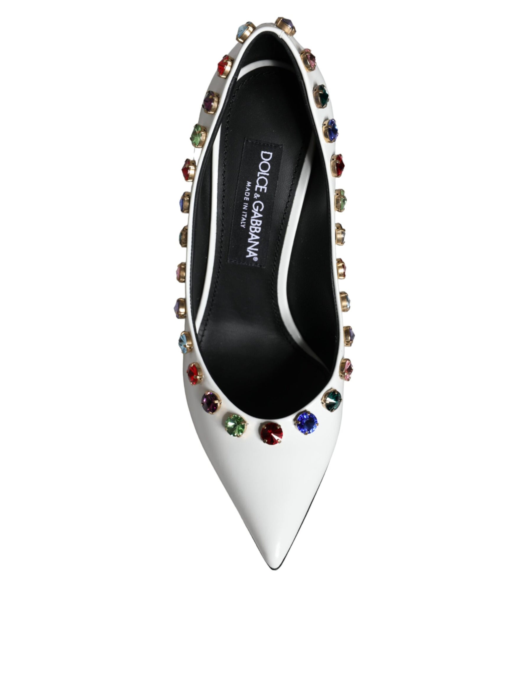 Dolce & Gabbana White Crystal Leather High Heels Pumps Shoes | Regal Royce