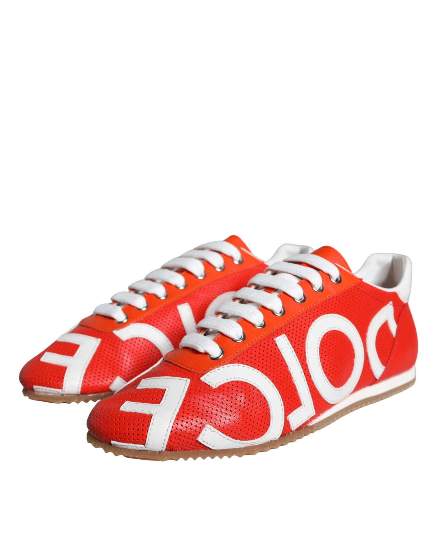 Dolce & Gabbana Red White Leather Logo Casual Sneakers Shoes | Regal Royce