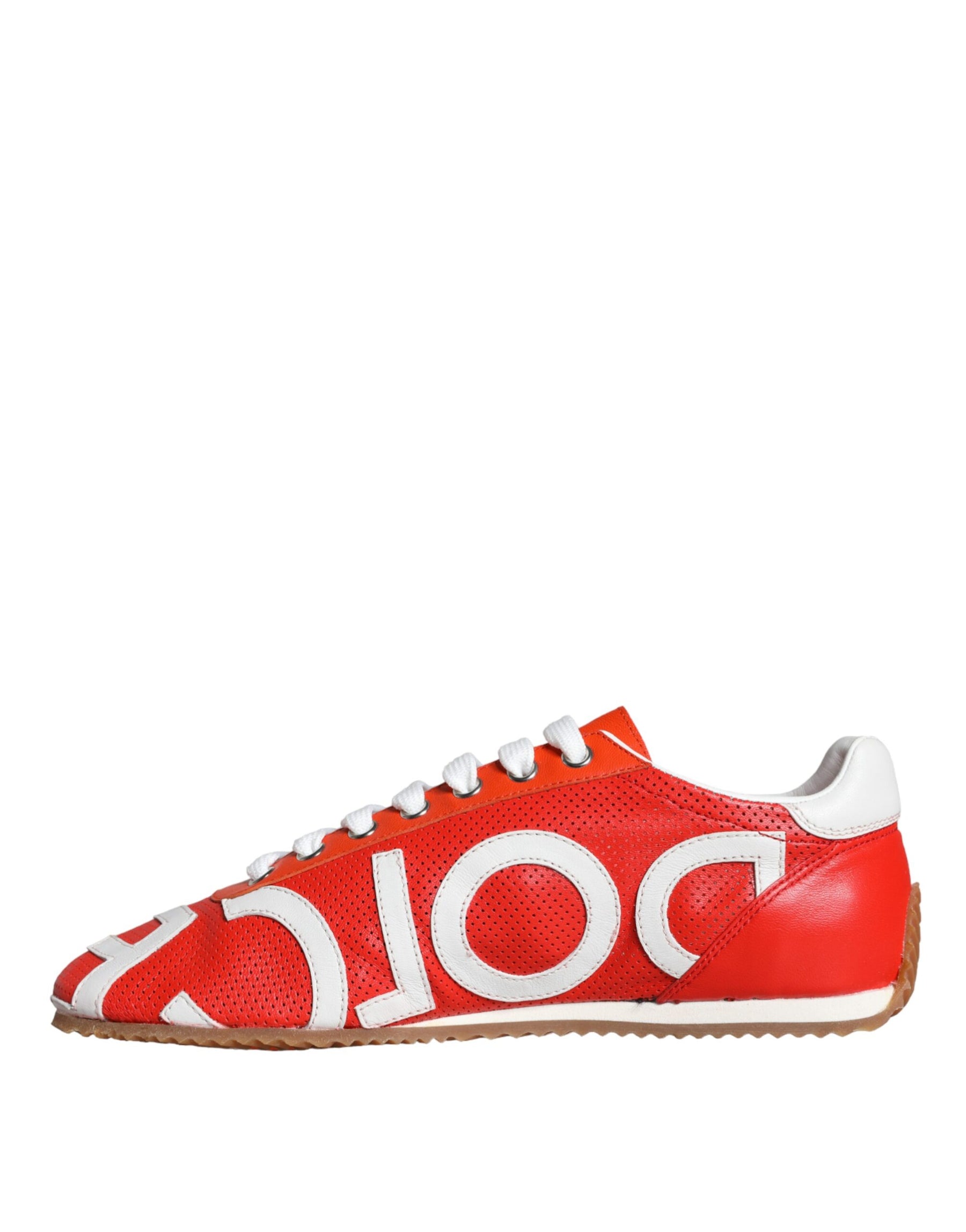 Dolce & Gabbana Red White Leather Logo Casual Sneakers Shoes | Regal Royce