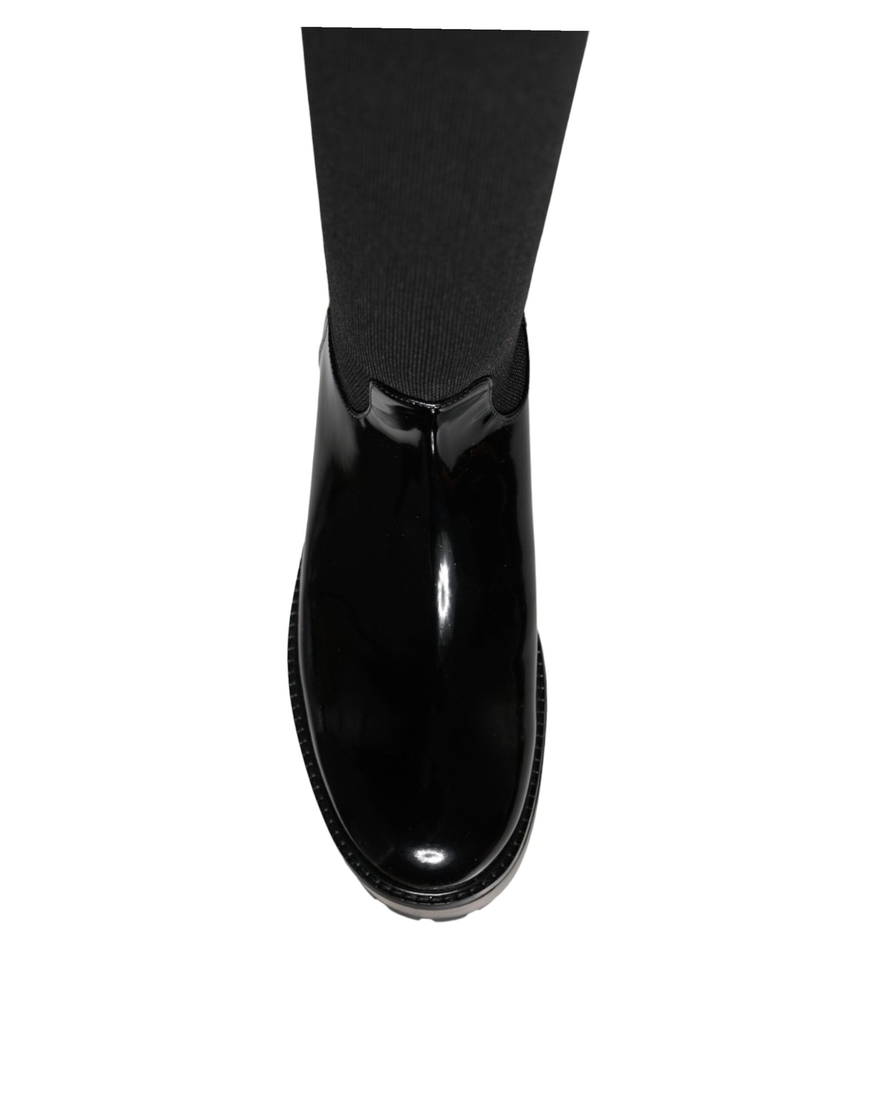 Dolce & Gabbana Black Leather Jersey Knee High Boots Shoes | Regal Royce